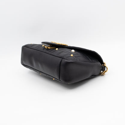 GG Marmont Medium Flap Bag Pearls Black Matelasse Leather
