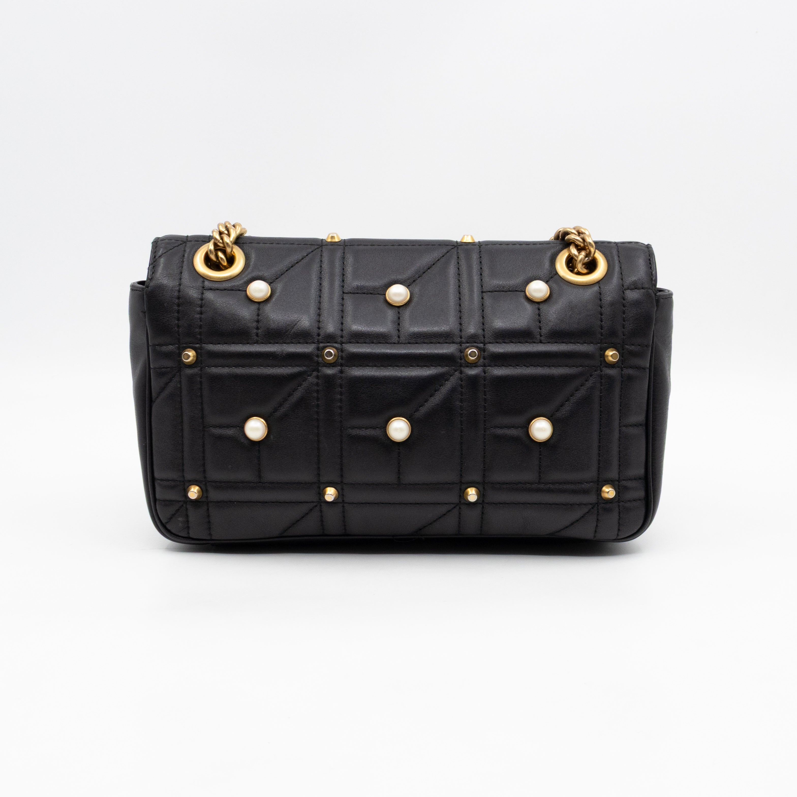 GG Marmont Medium Flap Bag Pearls Black Matelasse Leather