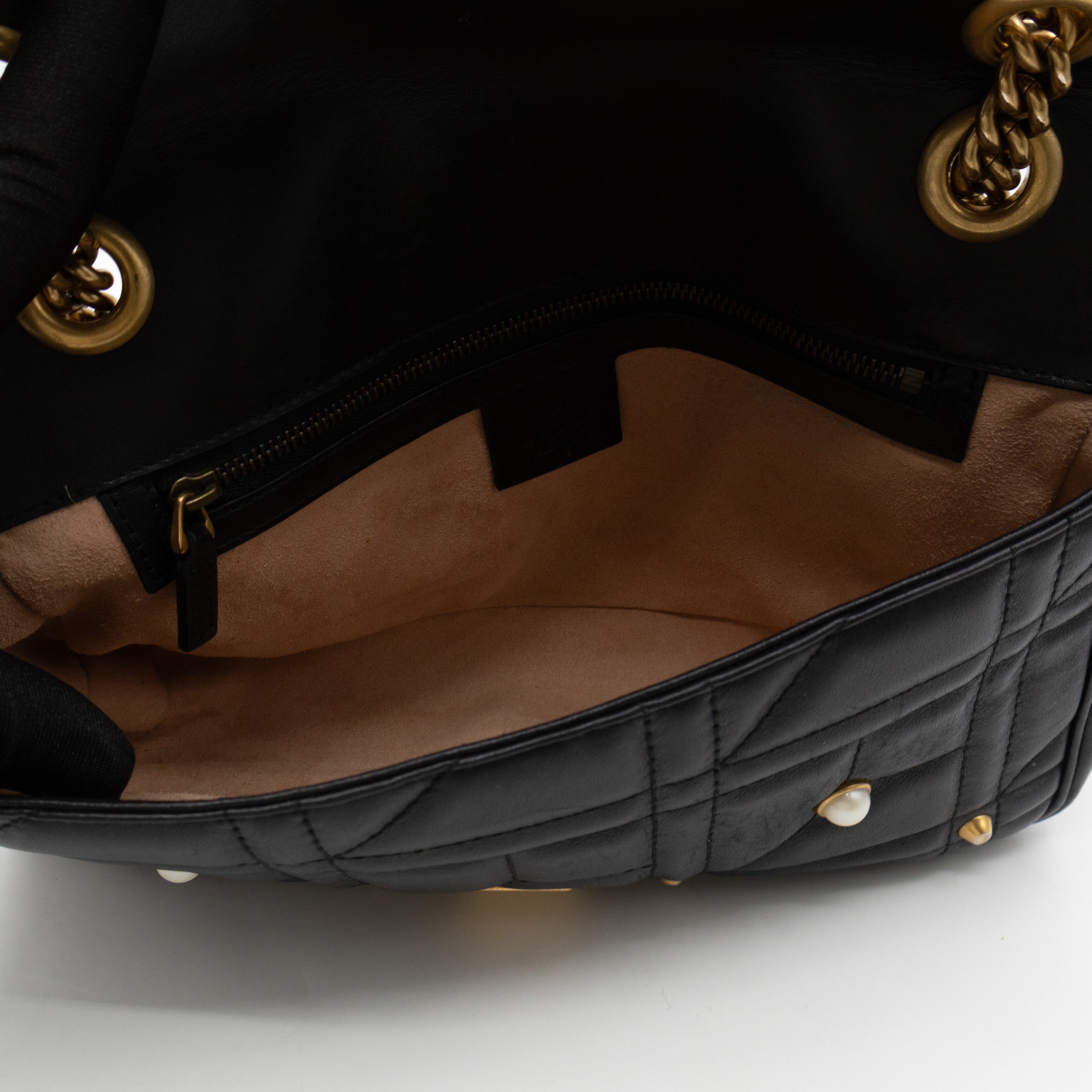 GG Marmont Medium Flap Bag Pearls Black Matelasse Leather