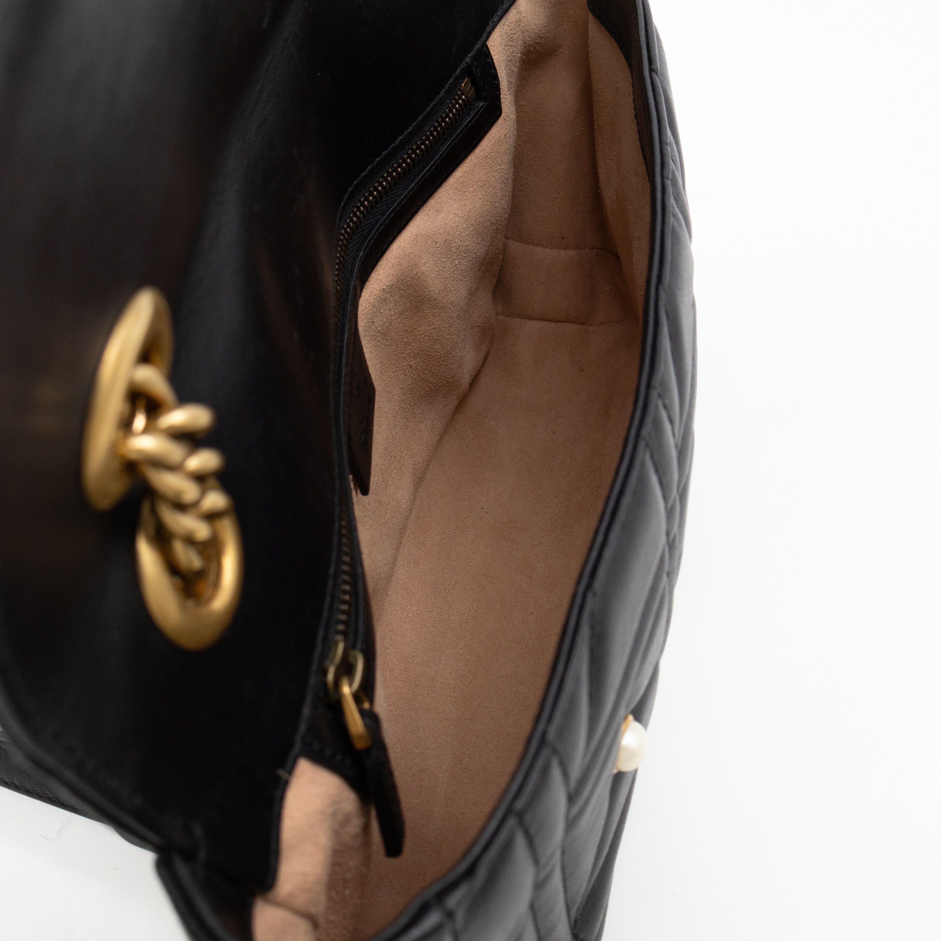 GG Marmont Medium Flap Bag Pearls Black Matelasse Leather