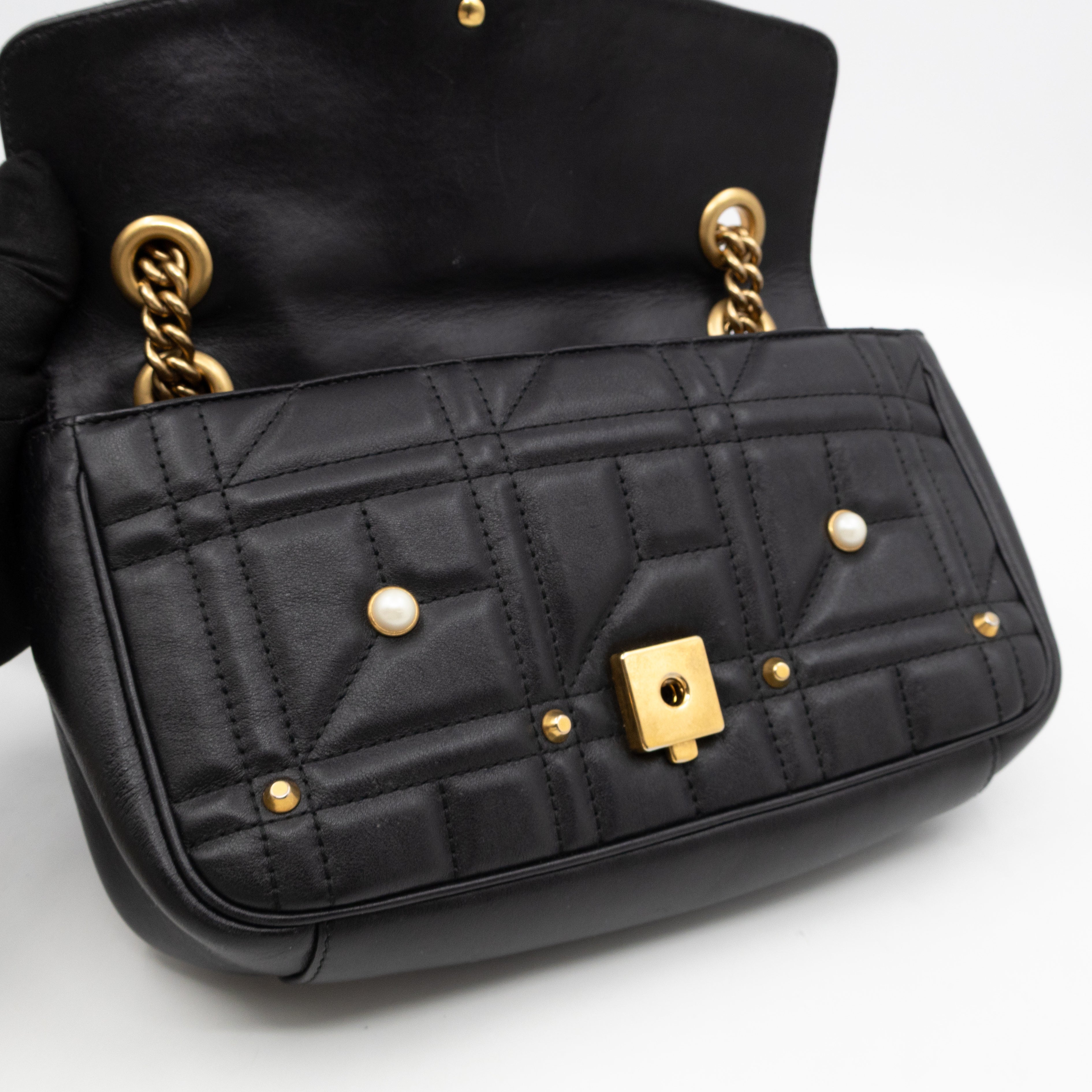 GG Marmont Medium Flap Bag Pearls Black Matelasse Leather