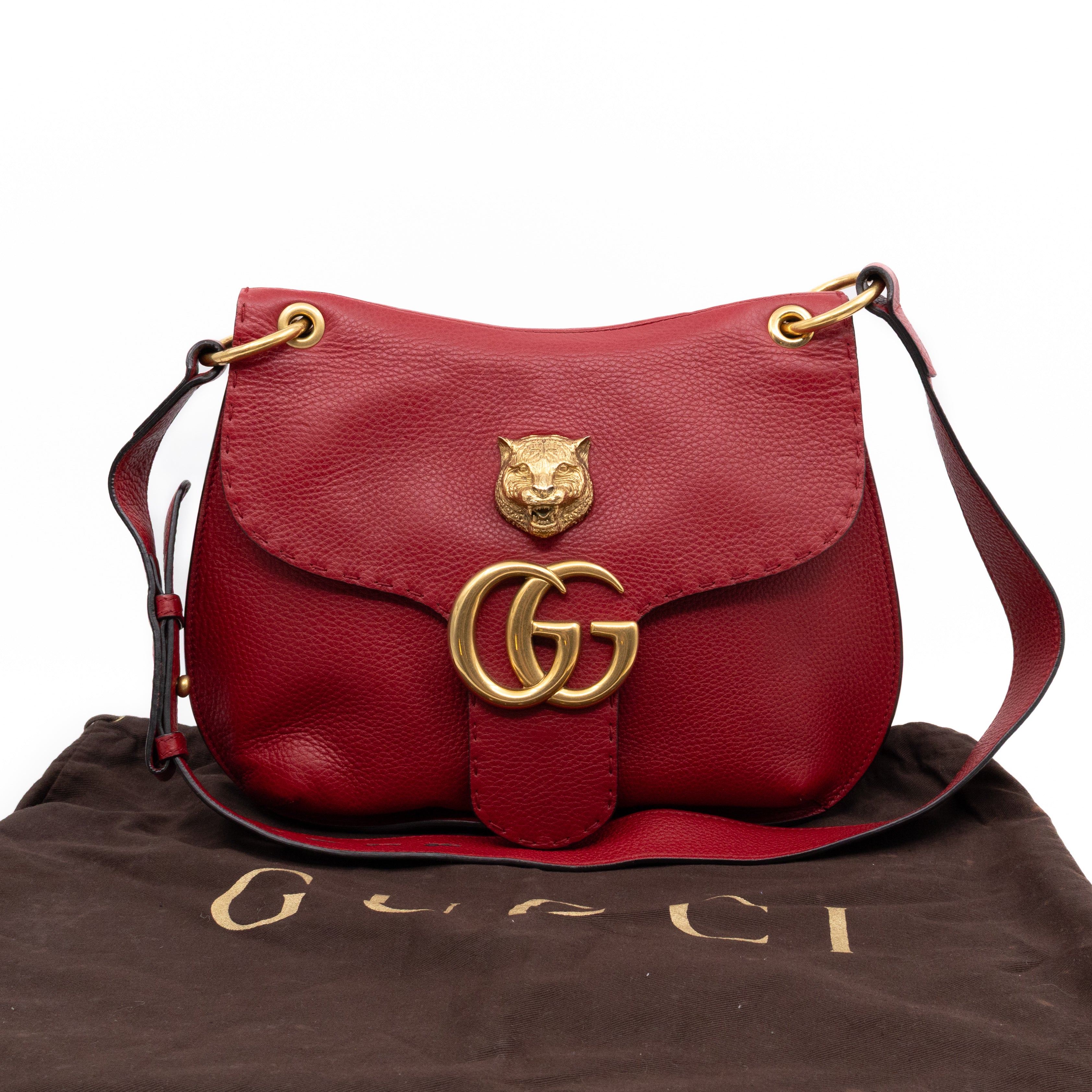 GG Marmont Flap Animalier Shoulder Bag Red Leather