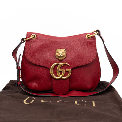 GG Marmont Flap Animalier Shoulder Bag Red Leather