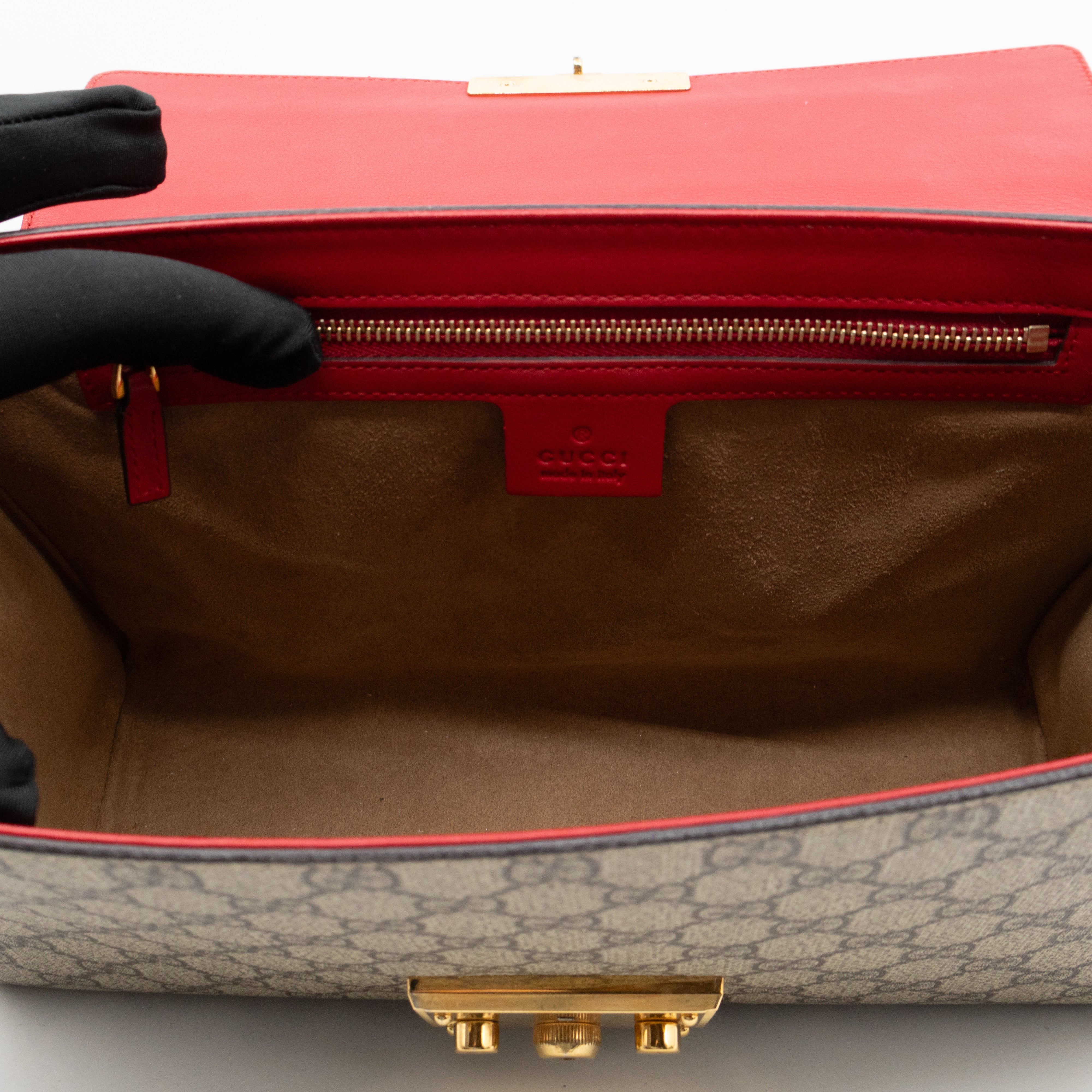 Padlock Flap Bag Medium GG Supreme Red Leather