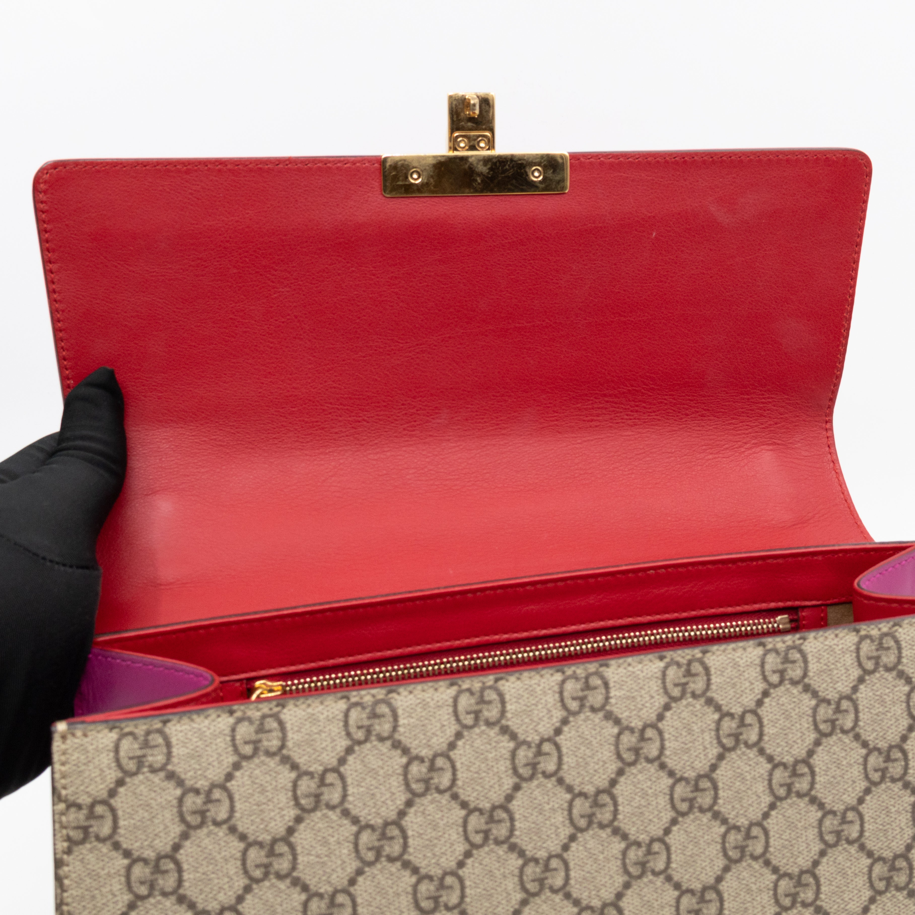 Padlock Flap Bag Medium GG Supreme Red Leather