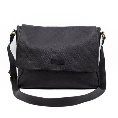 Messenger Shoulder Bag Black Guccissima Leather