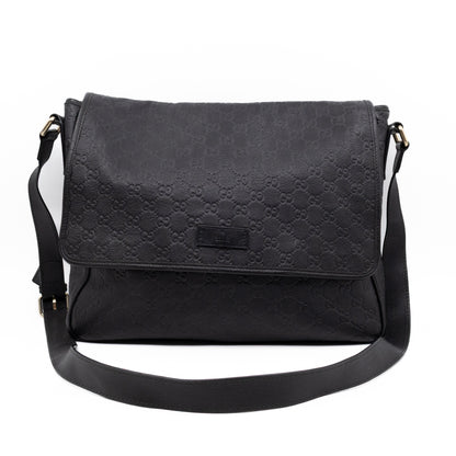 Messenger Shoulder Bag Black Guccissima Leather