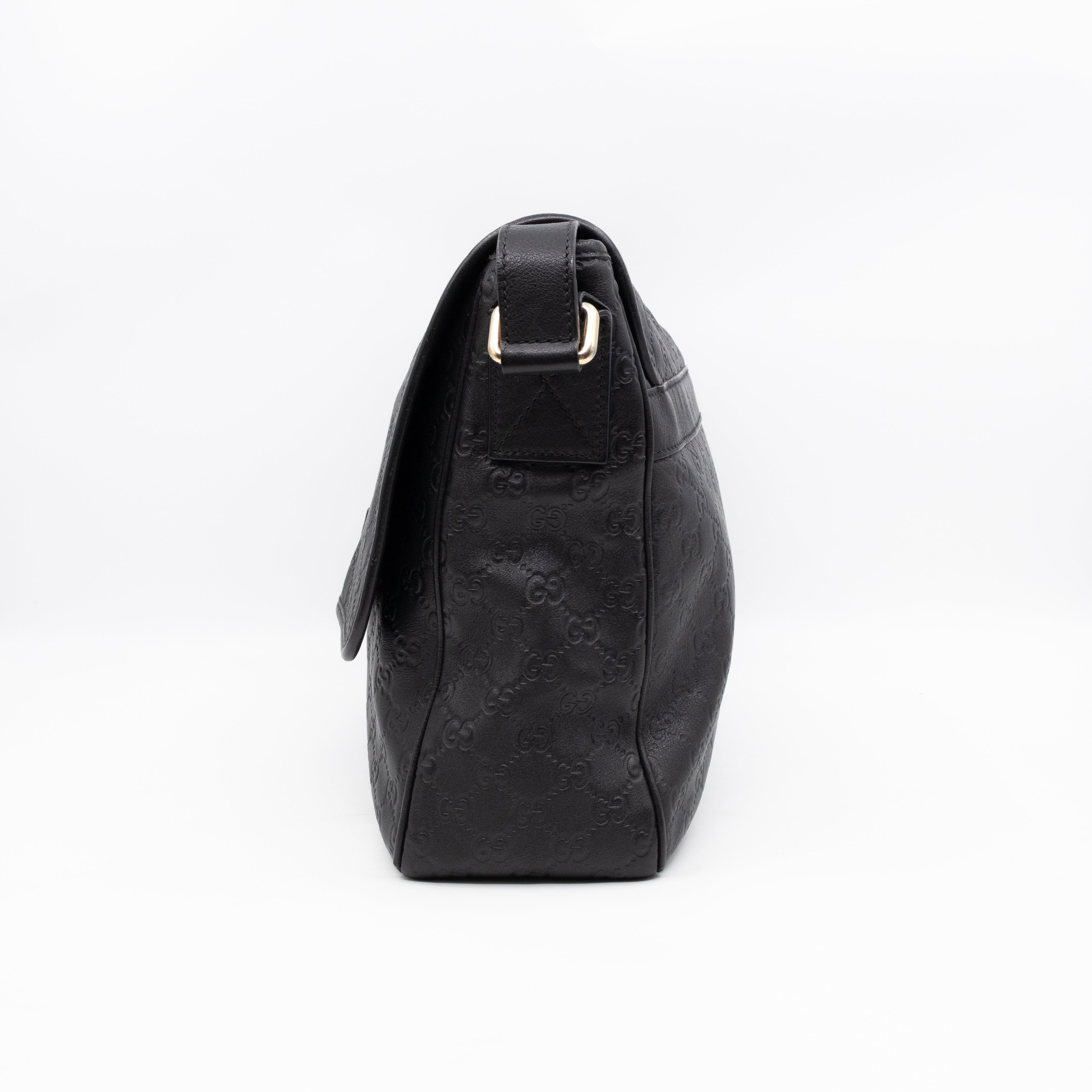 Messenger Shoulder Bag Black Guccissima Leather