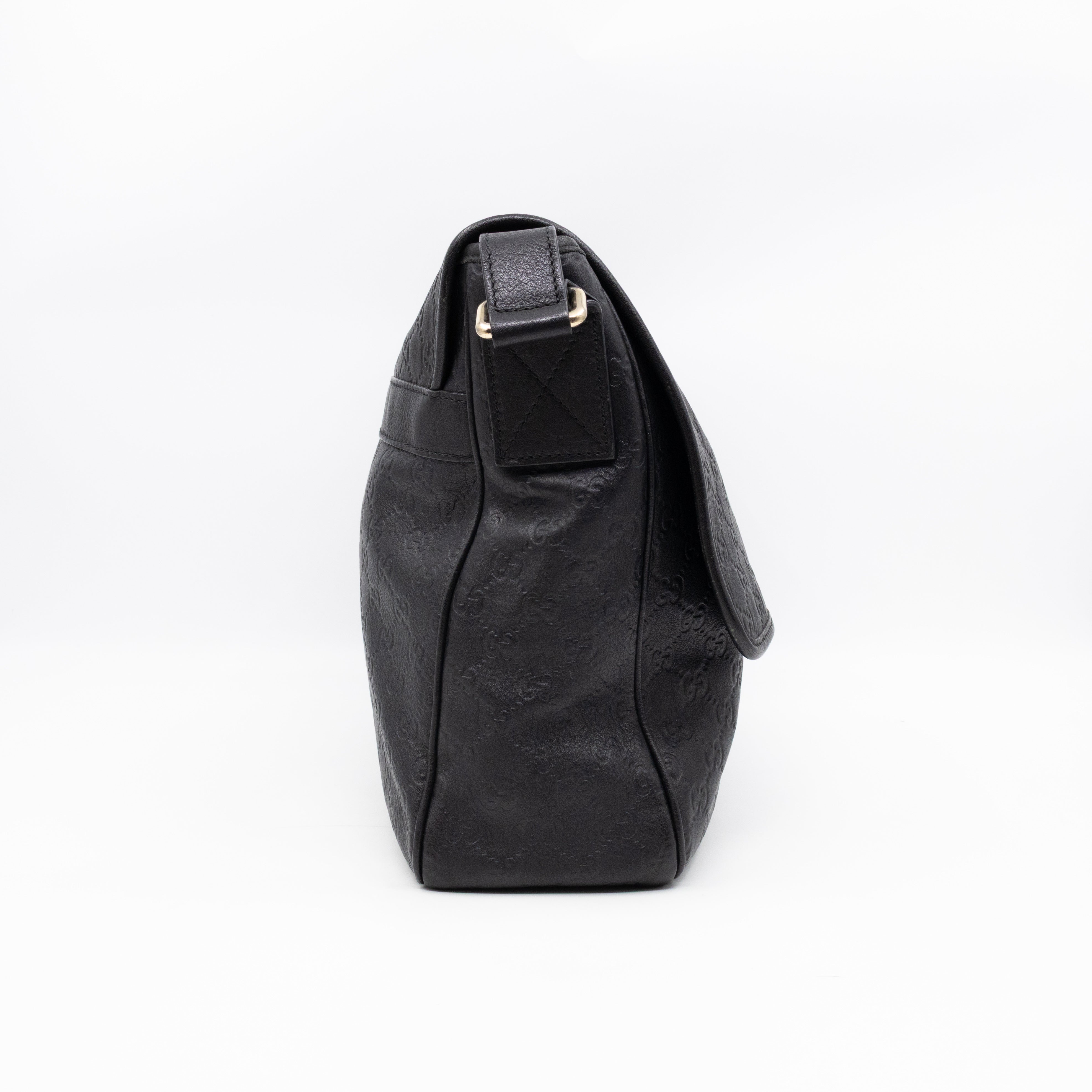 Messenger Shoulder Bag Black Guccissima Leather