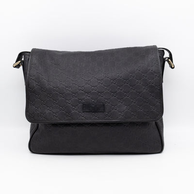 Messenger Shoulder Bag Black Guccissima Leather