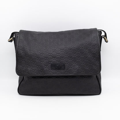 Messenger Shoulder Bag Black Guccissima Leather