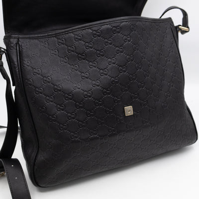 Messenger Shoulder Bag Black Guccissima Leather