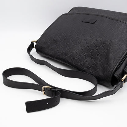 Messenger Shoulder Bag Black Guccissima Leather