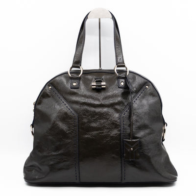 Large Muse Dark Grey Crumpled Patent Leather