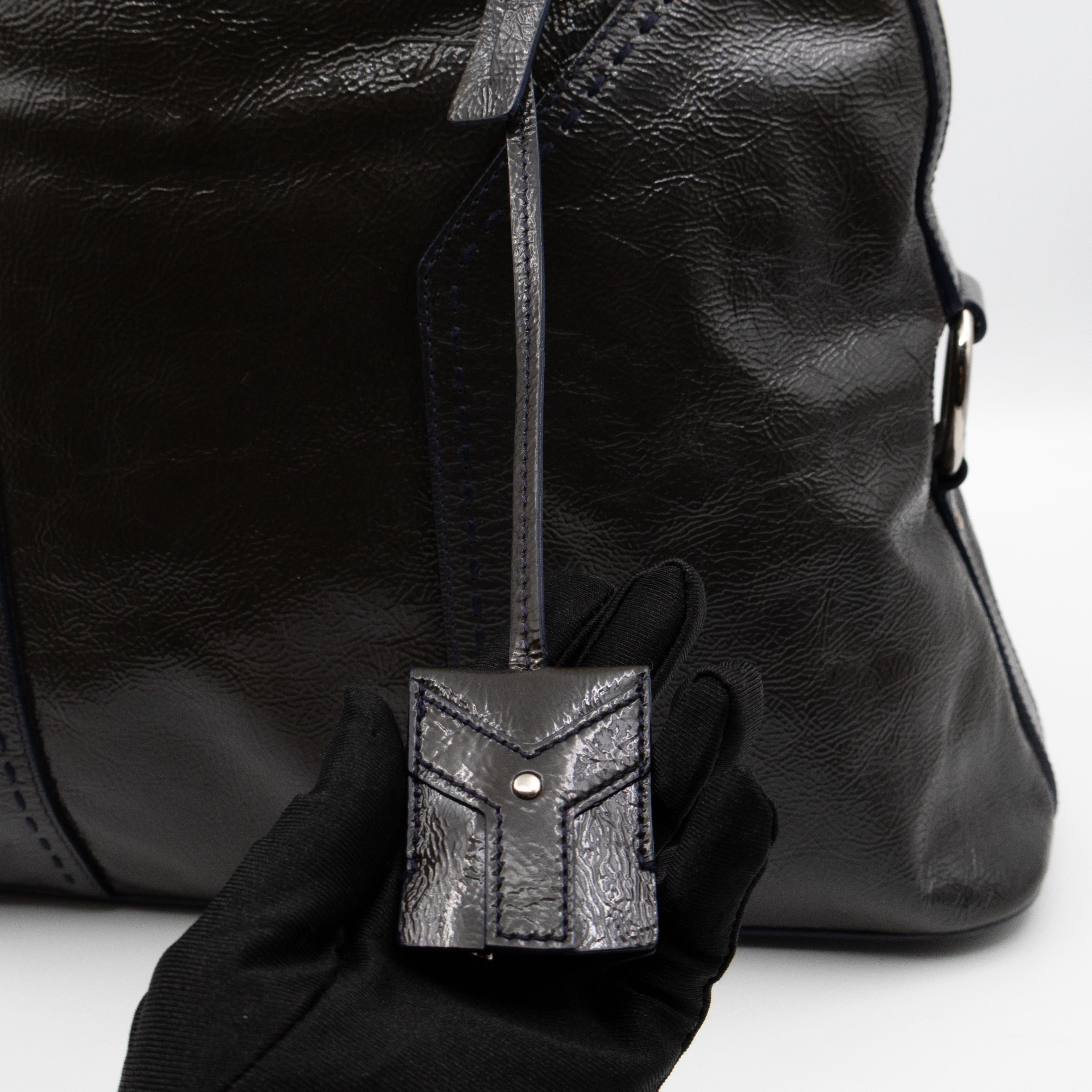 Large Muse Dark Grey Crumpled Patent Leather