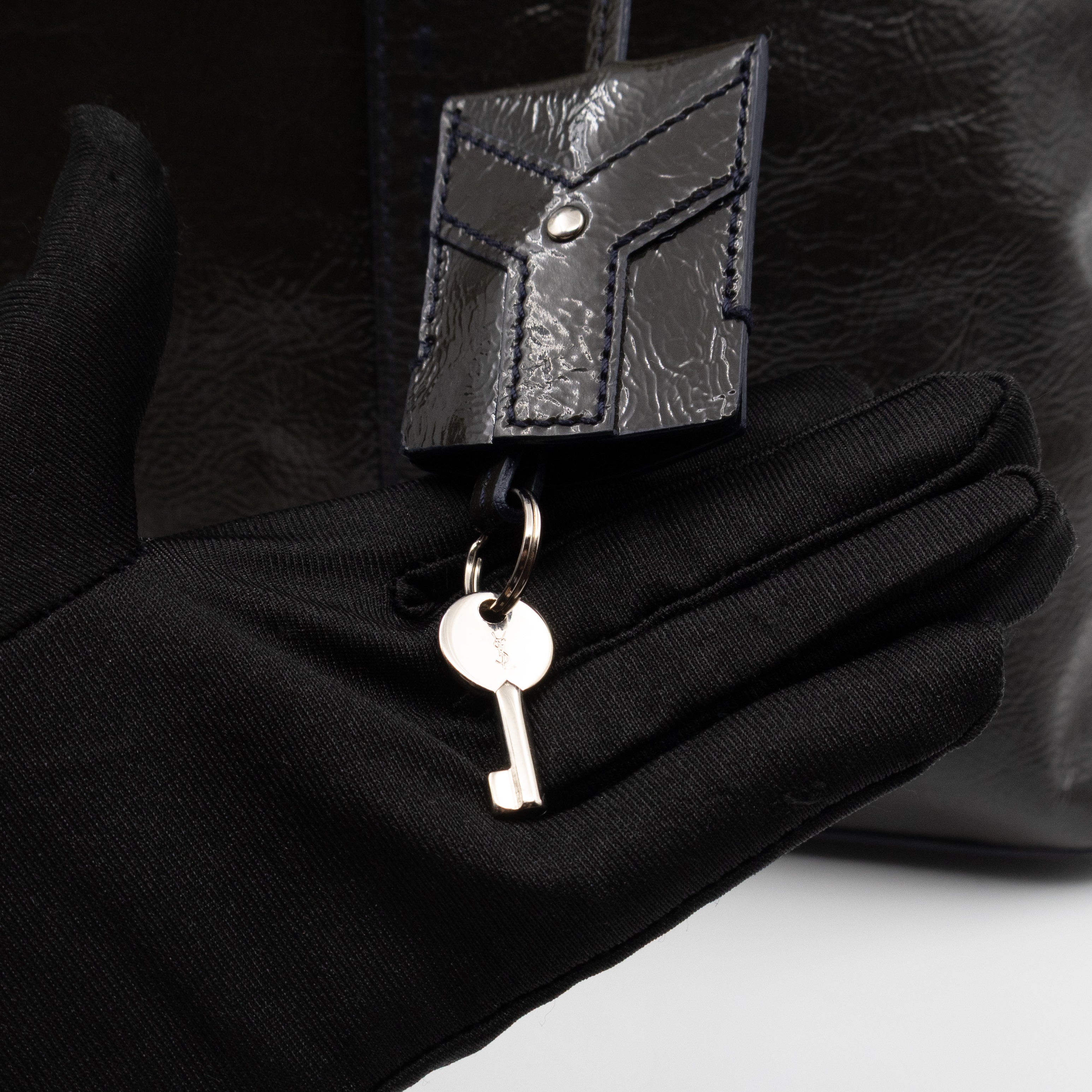 Large Muse Dark Grey Crumpled Patent Leather