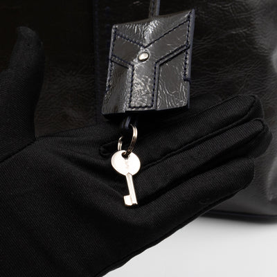 Large Muse Dark Grey Crumpled Patent Leather