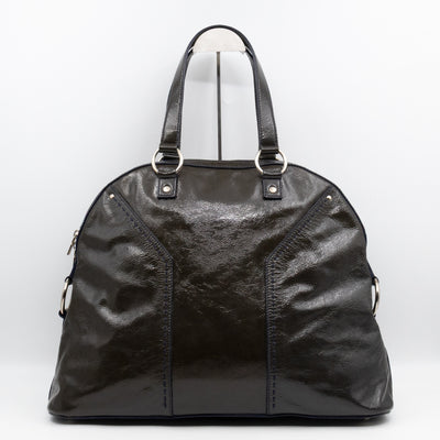 Large Muse Dark Grey Crumpled Patent Leather