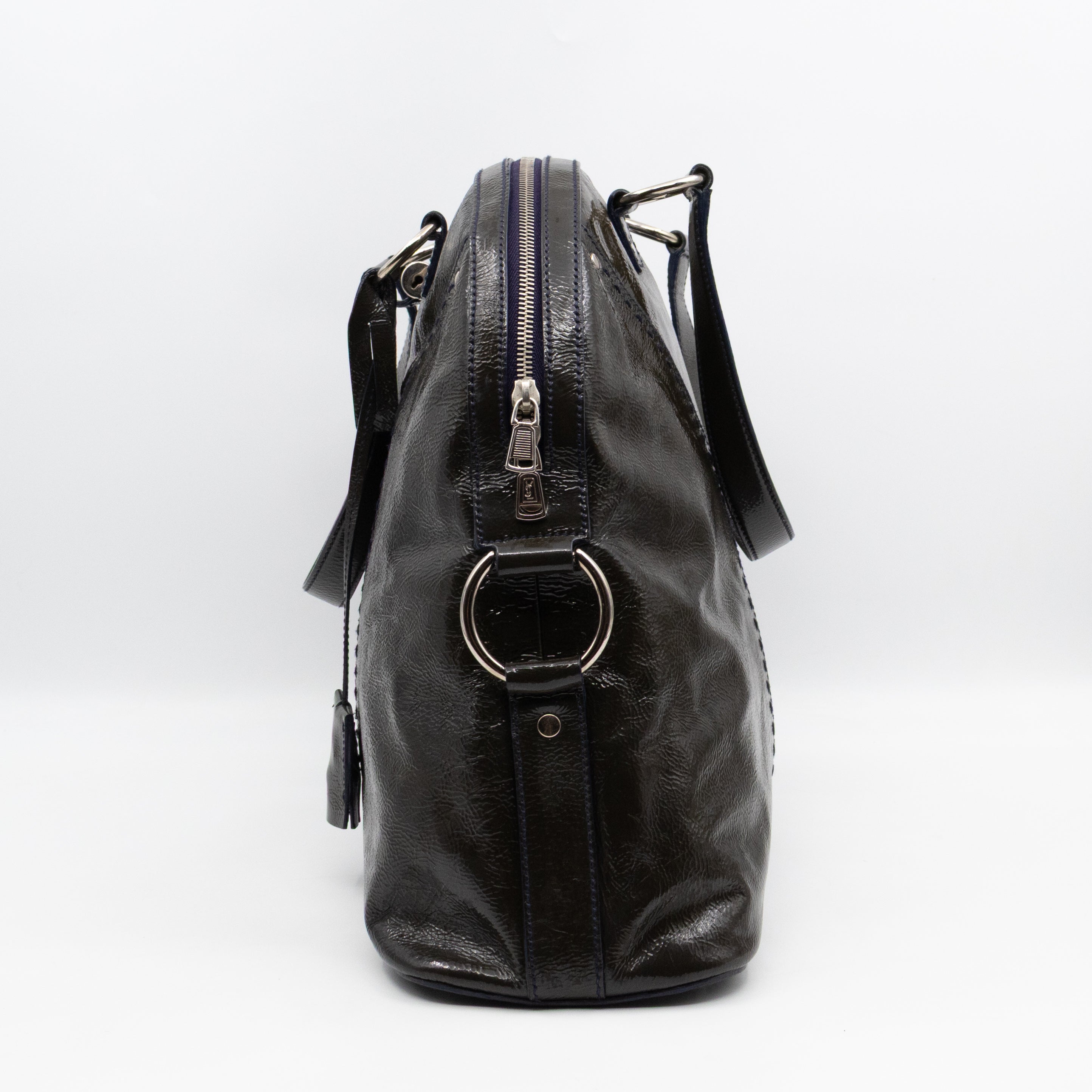 Large Muse Dark Grey Crumpled Patent Leather