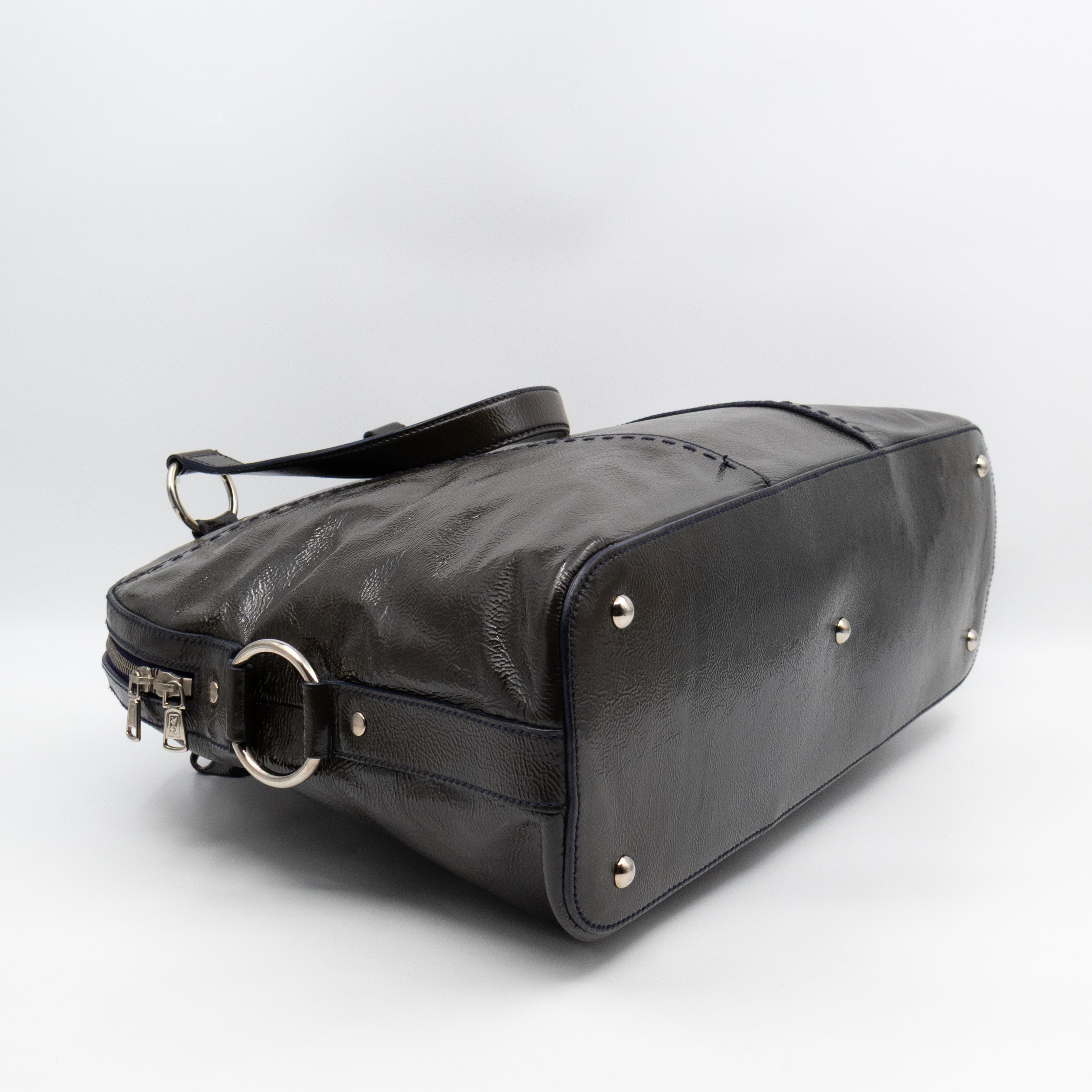 Large Muse Dark Grey Crumpled Patent Leather