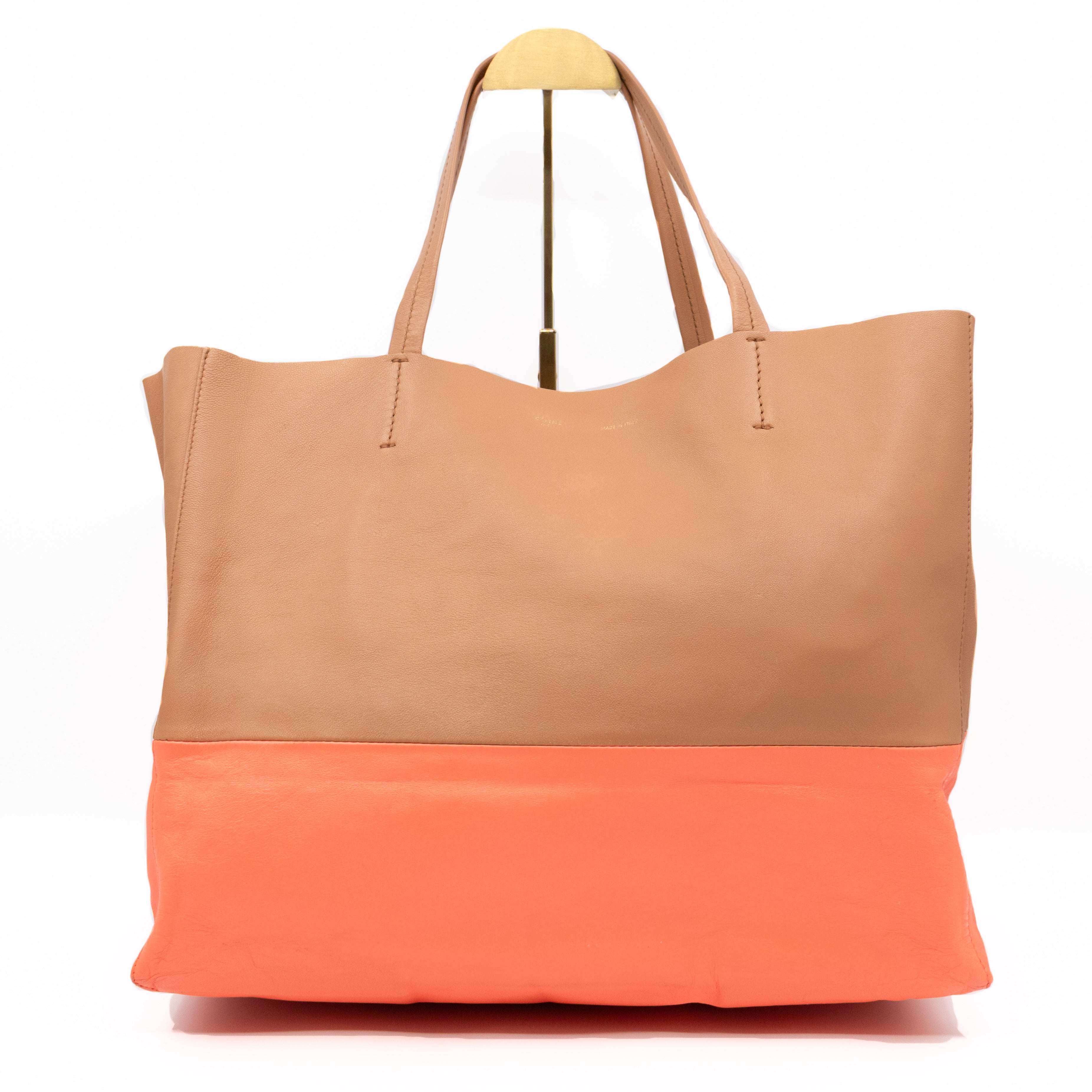 Cabas Bi-Color Tote Camel Fluo Pink Leather