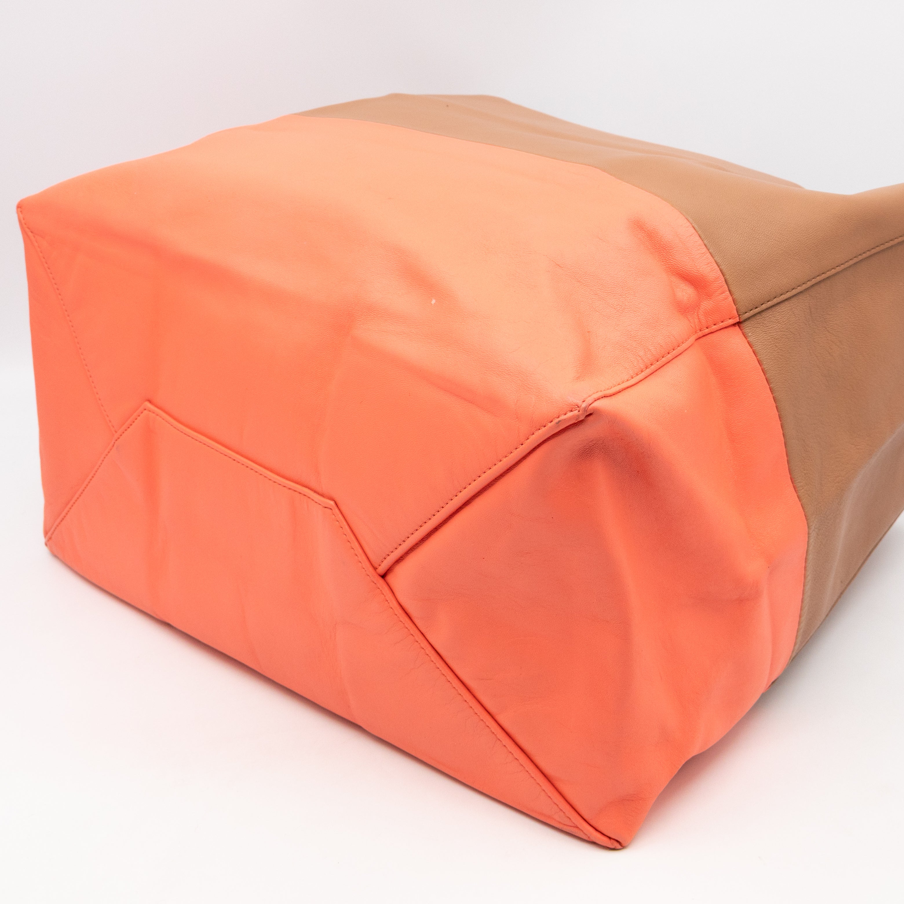 Cabas Bi-Color Tote Camel Fluo Pink Leather