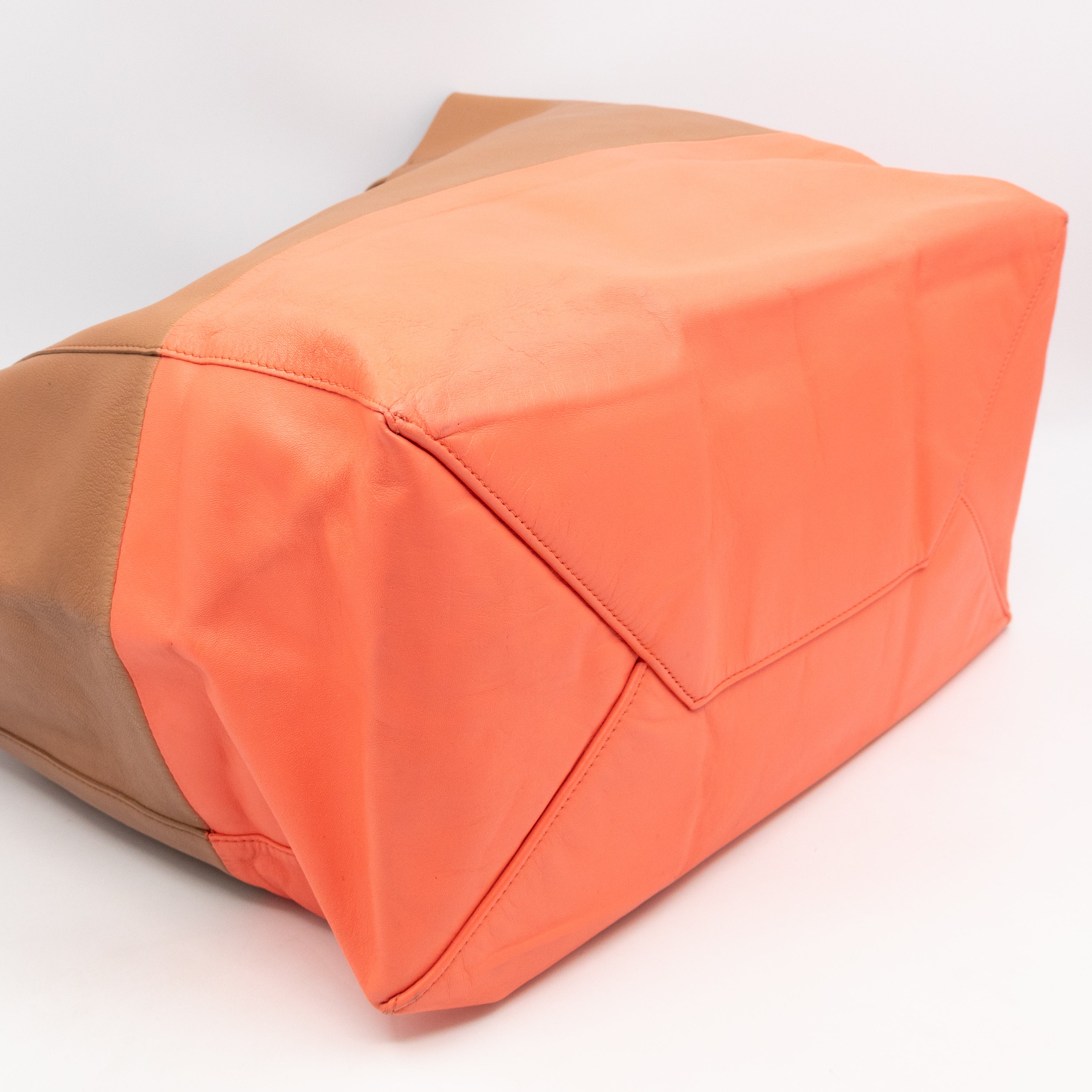 Cabas Bi-Color Tote Camel Fluo Pink Leather