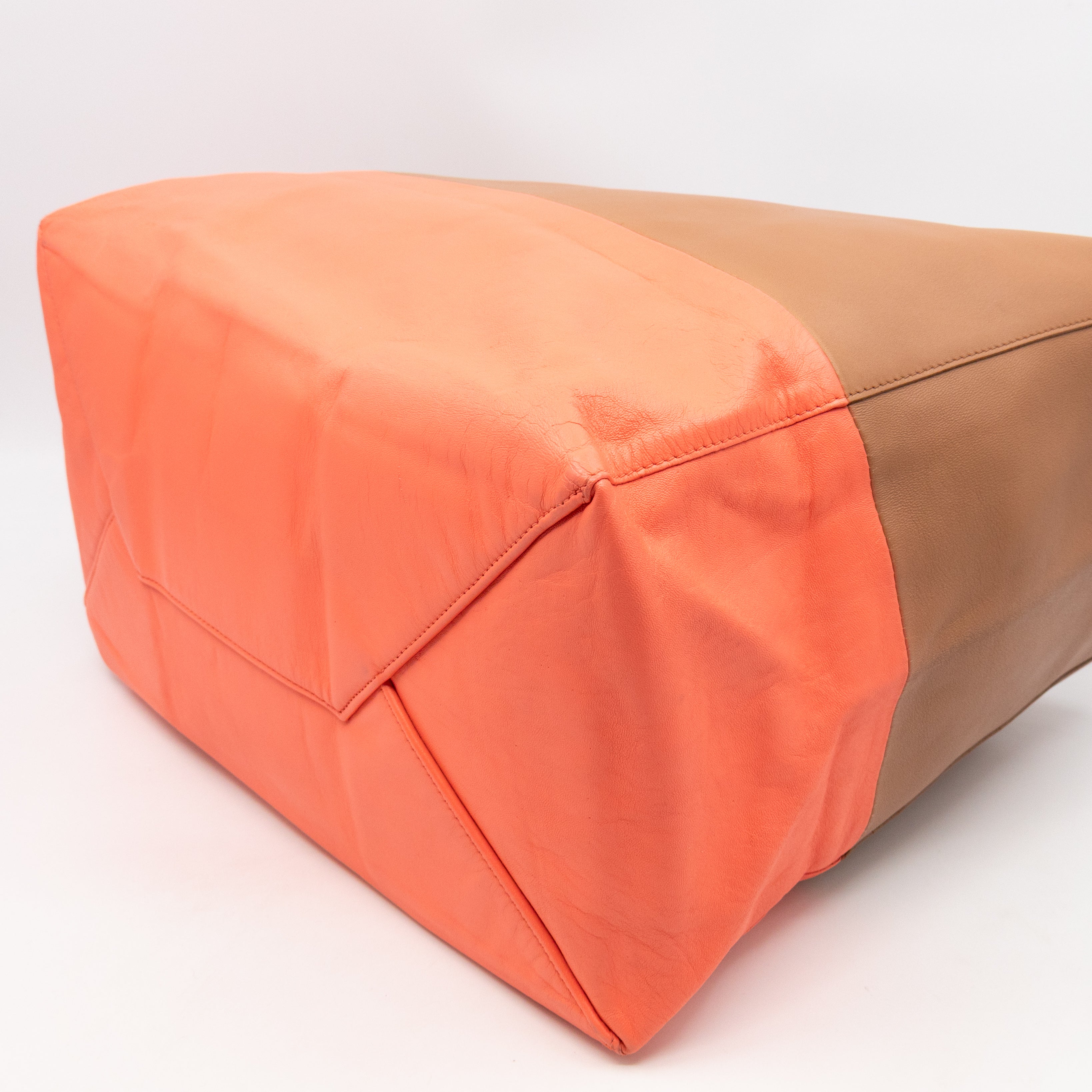 Cabas Bi-Color Tote Camel Fluo Pink Leather