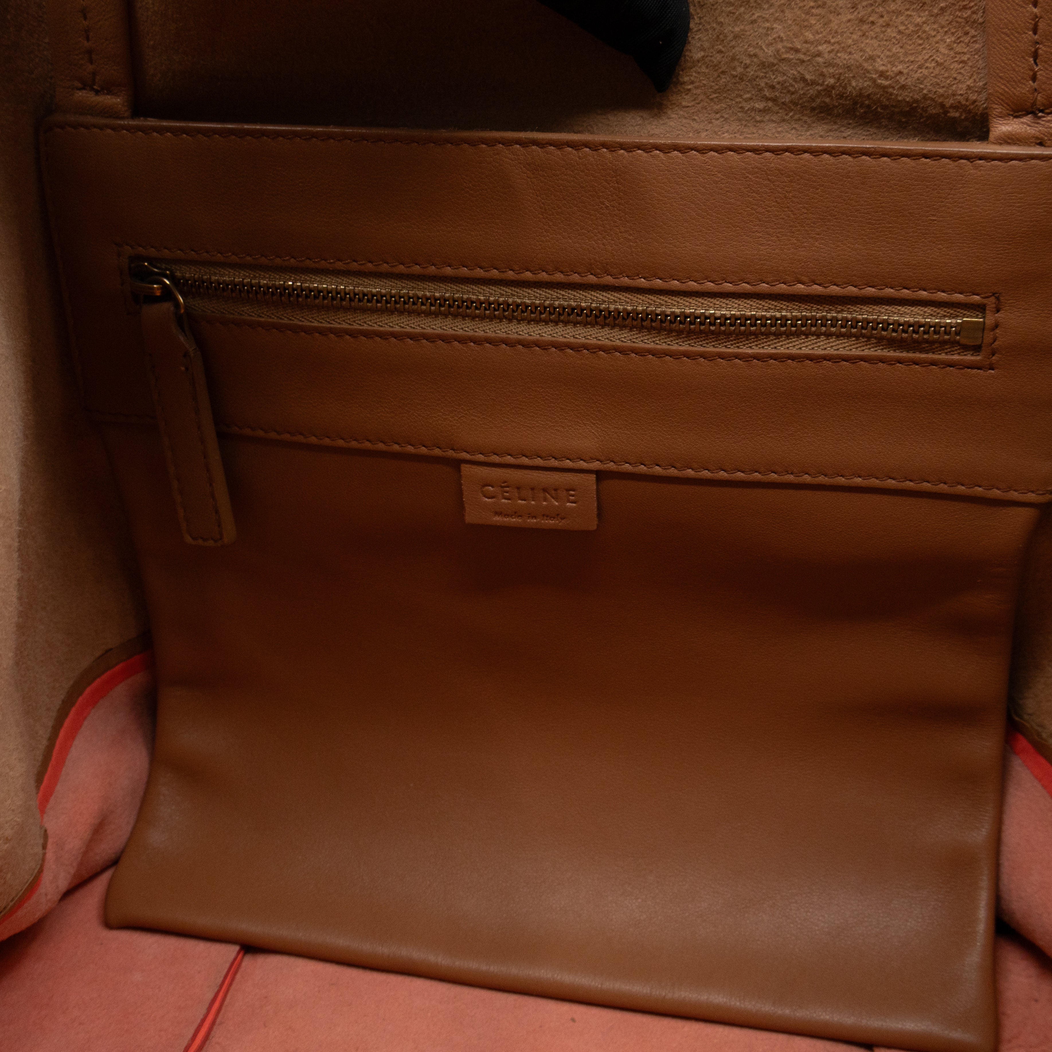 Cabas Bi-Color Tote Camel Fluo Pink Leather
