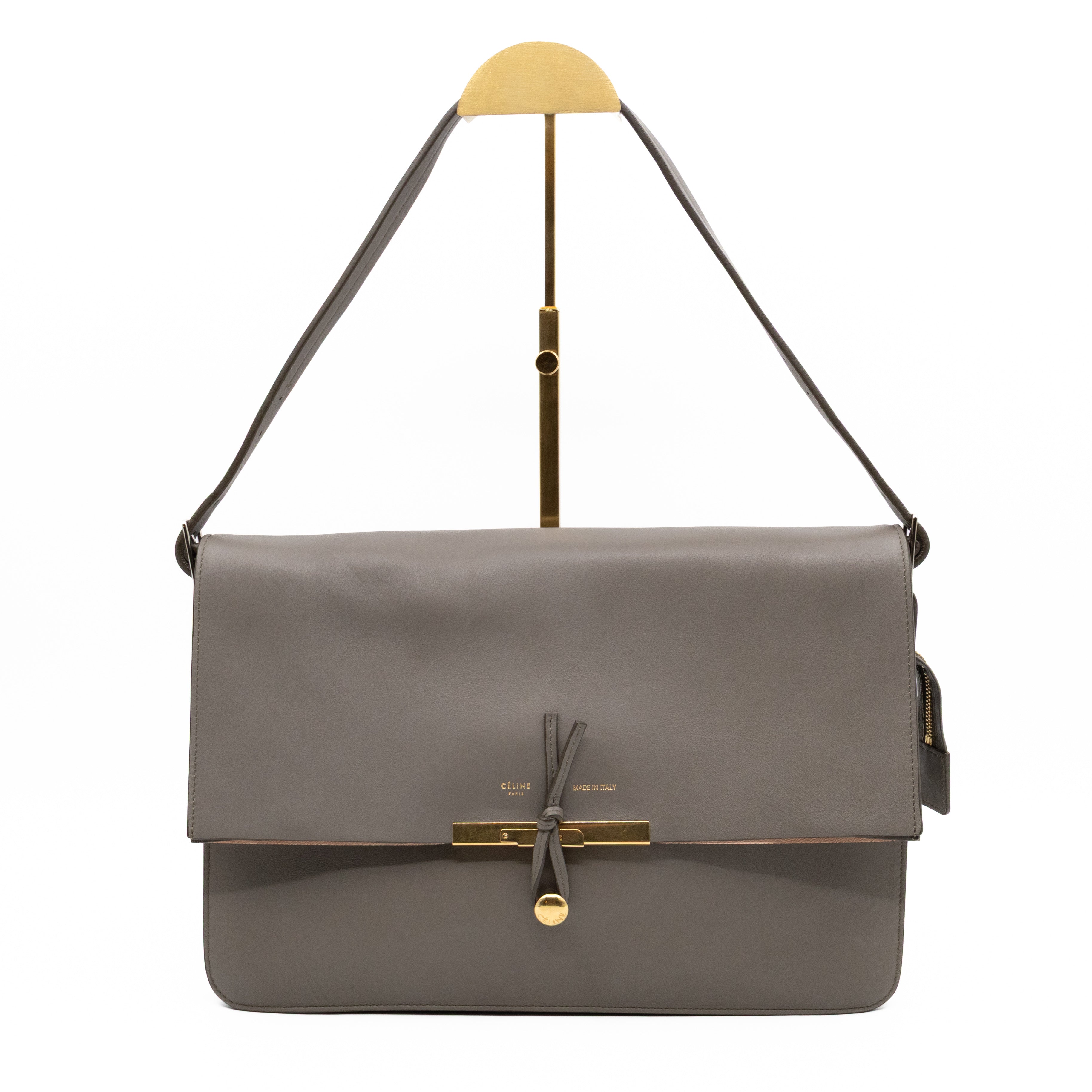 Clasp Fold-over Bag Grey Leather