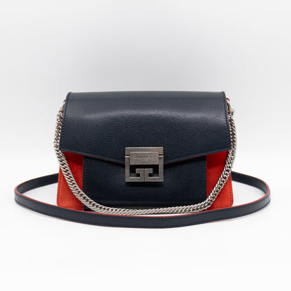 GV3 Small Crossbody Bag Blue Leather Red Suede