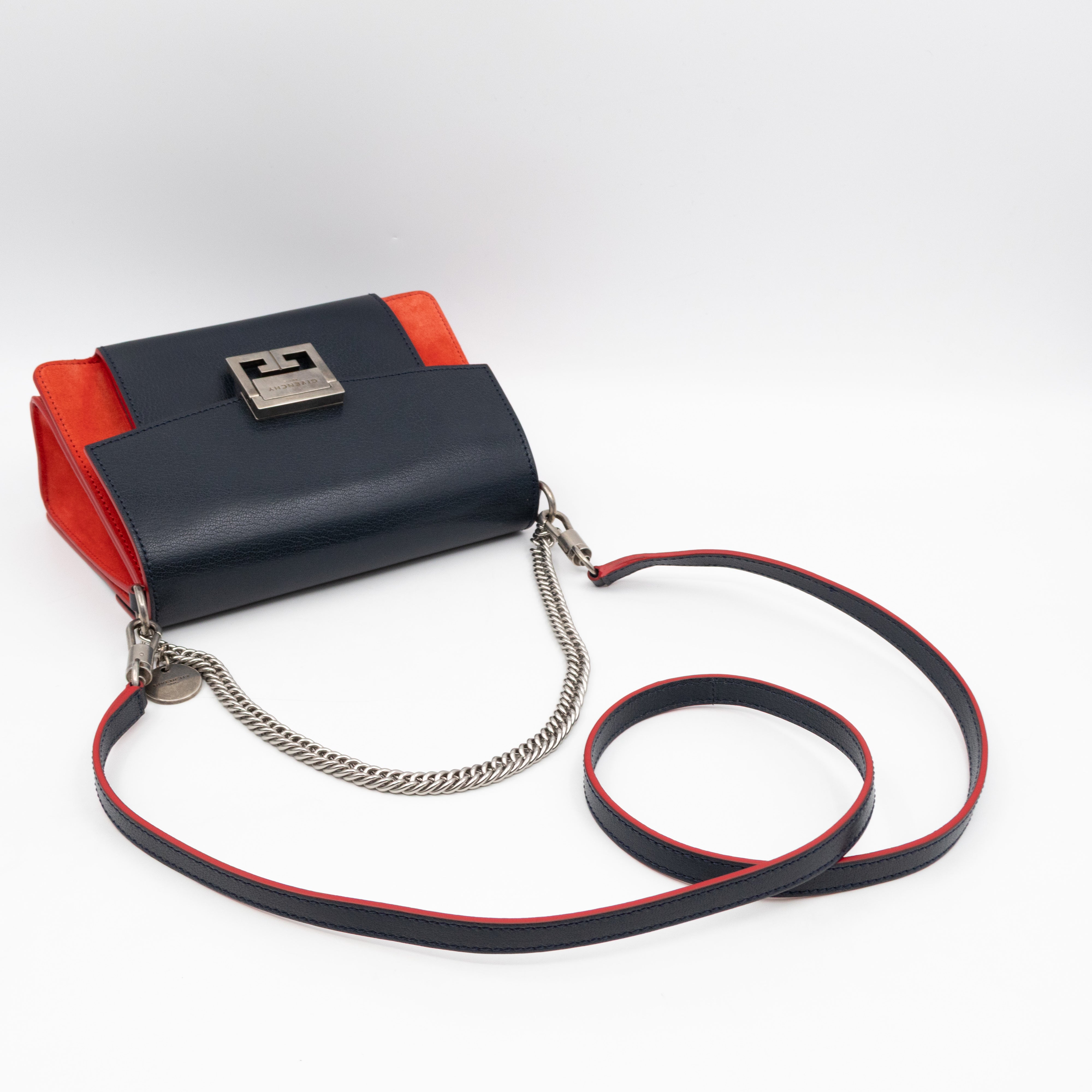GV3 Small Crossbody Bag Blue Leather Red Suede