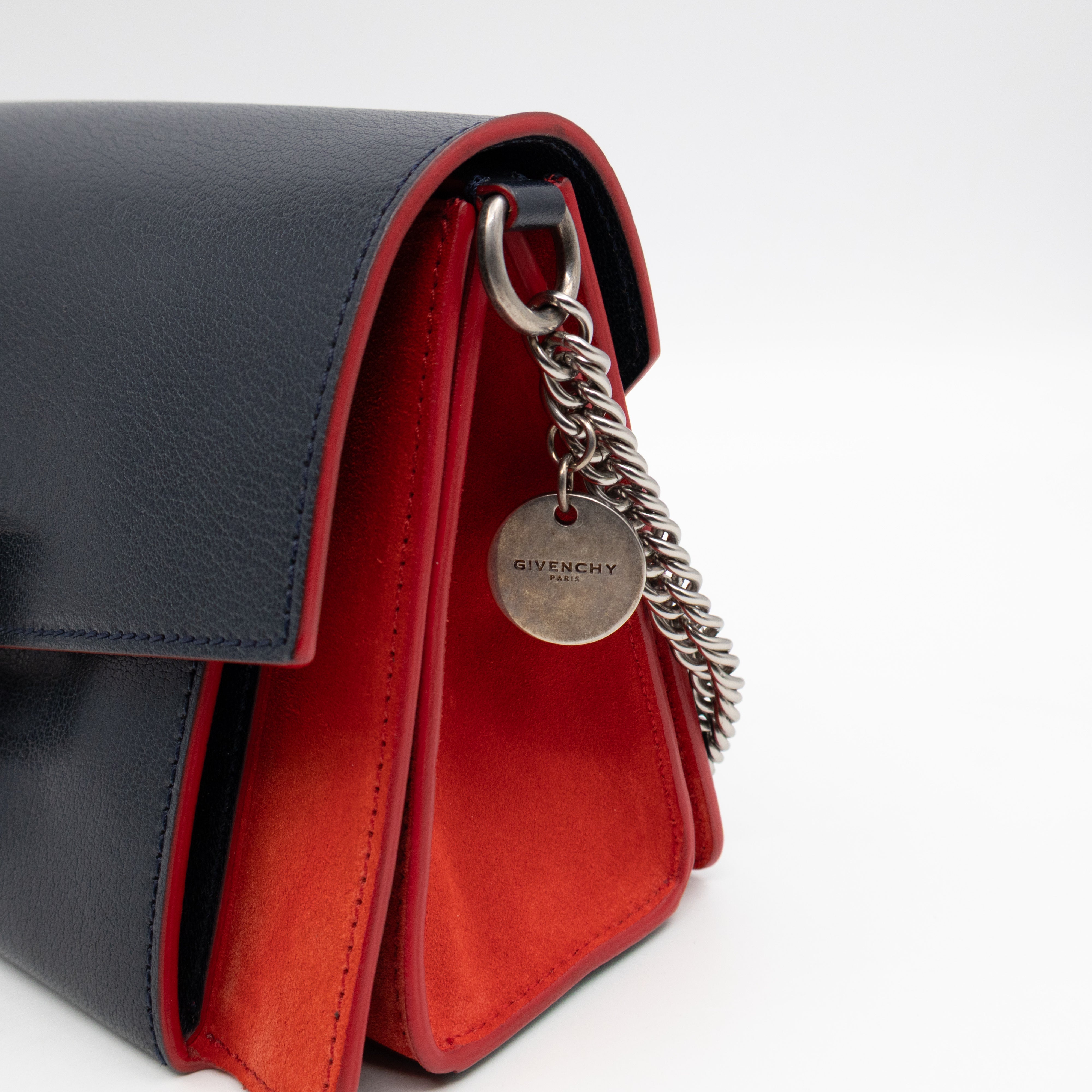 GV3 Small Crossbody Bag Blue Leather Red Suede