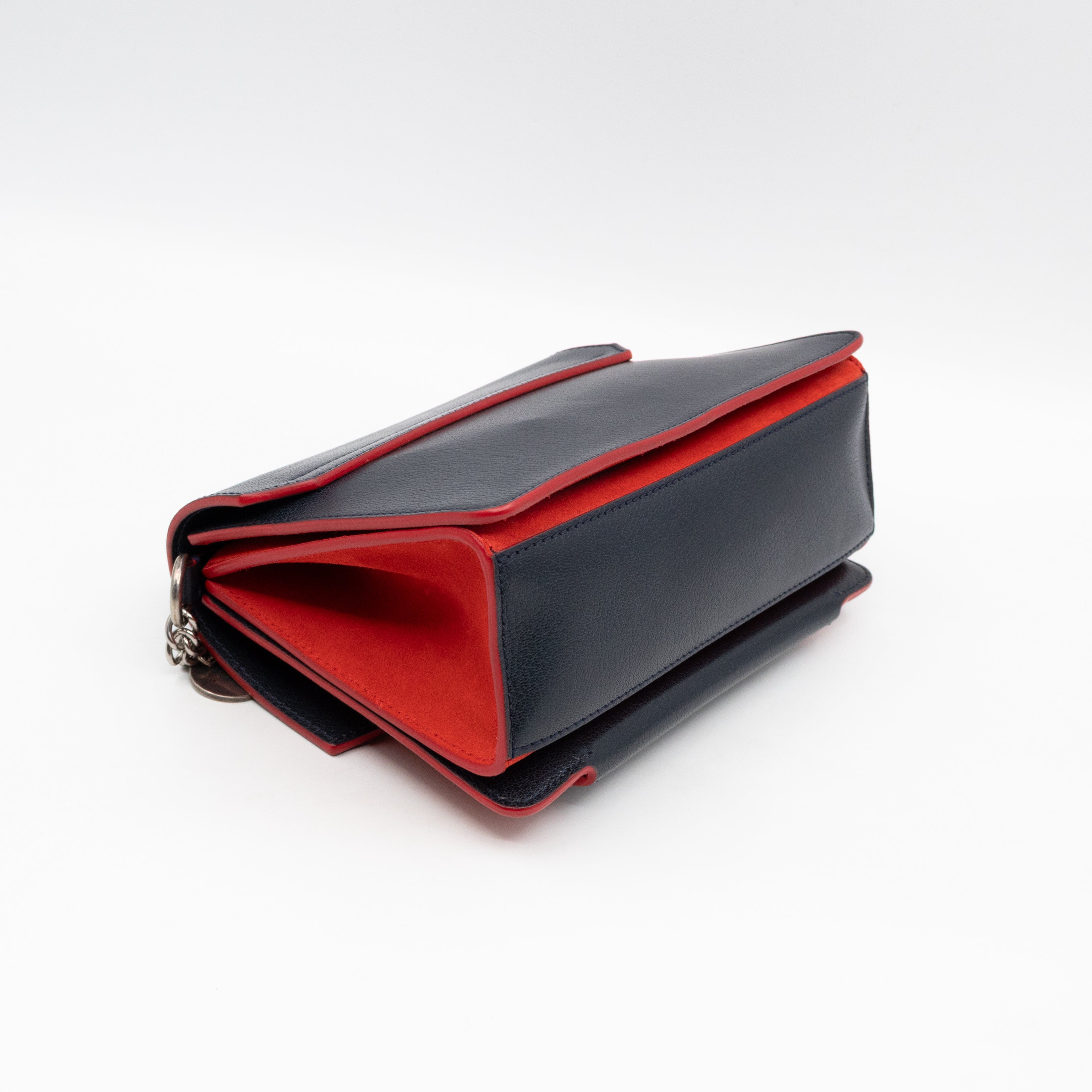 GV3 Small Crossbody Bag Blue Leather Red Suede