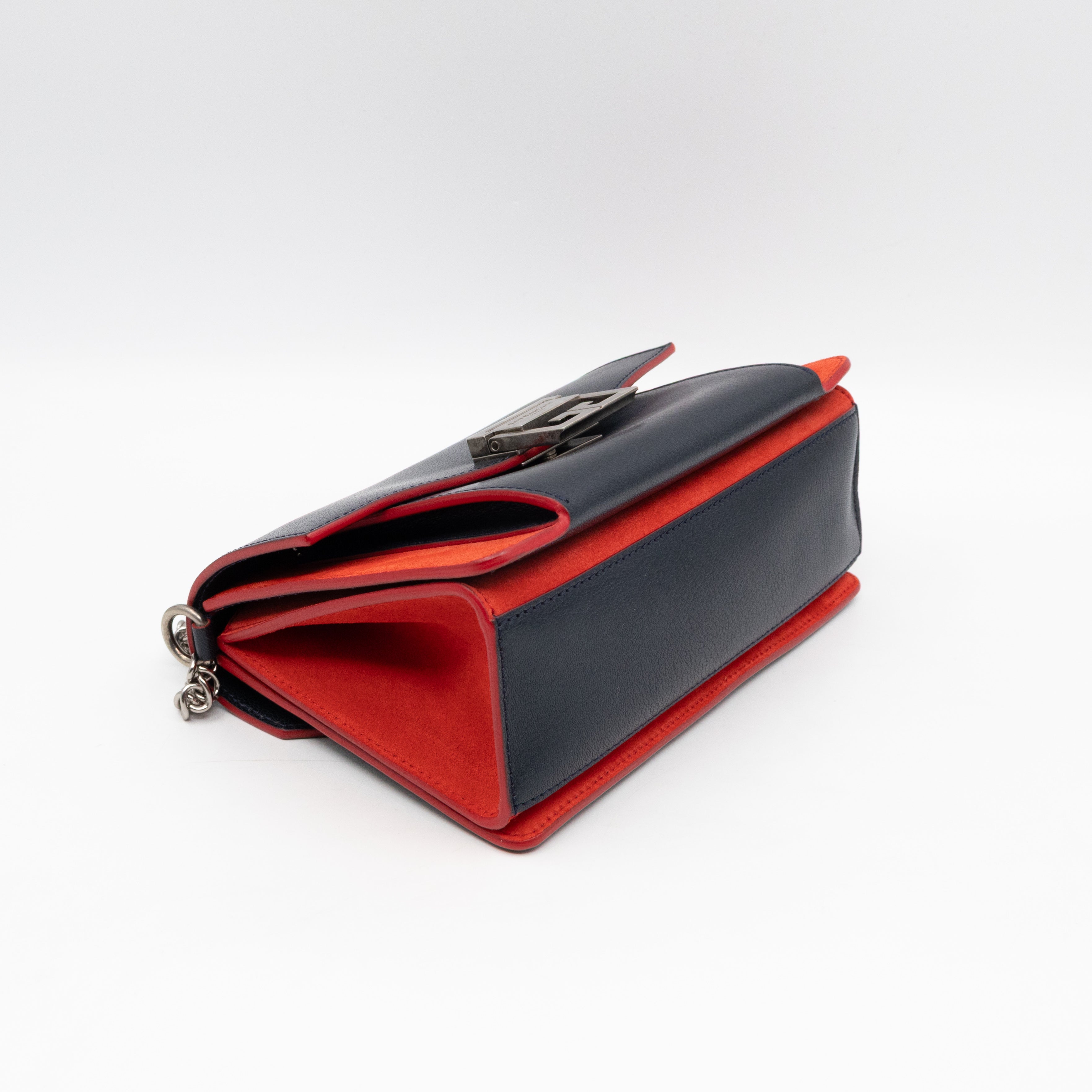 GV3 Small Crossbody Bag Blue Leather Red Suede