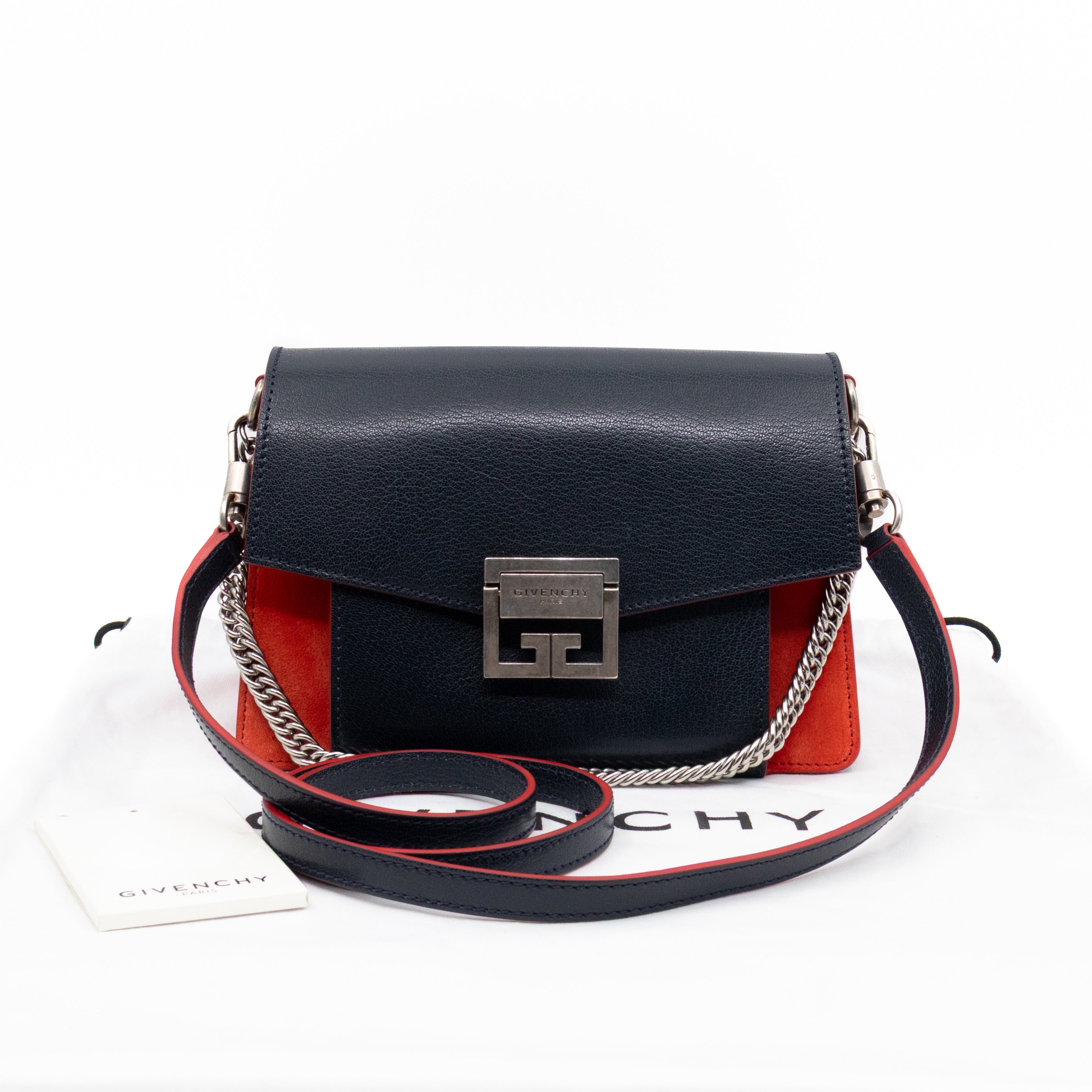 GV3 Small Crossbody Bag Blue Leather Red Suede