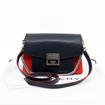GV3 Small Crossbody Bag Blue Leather Red Suede