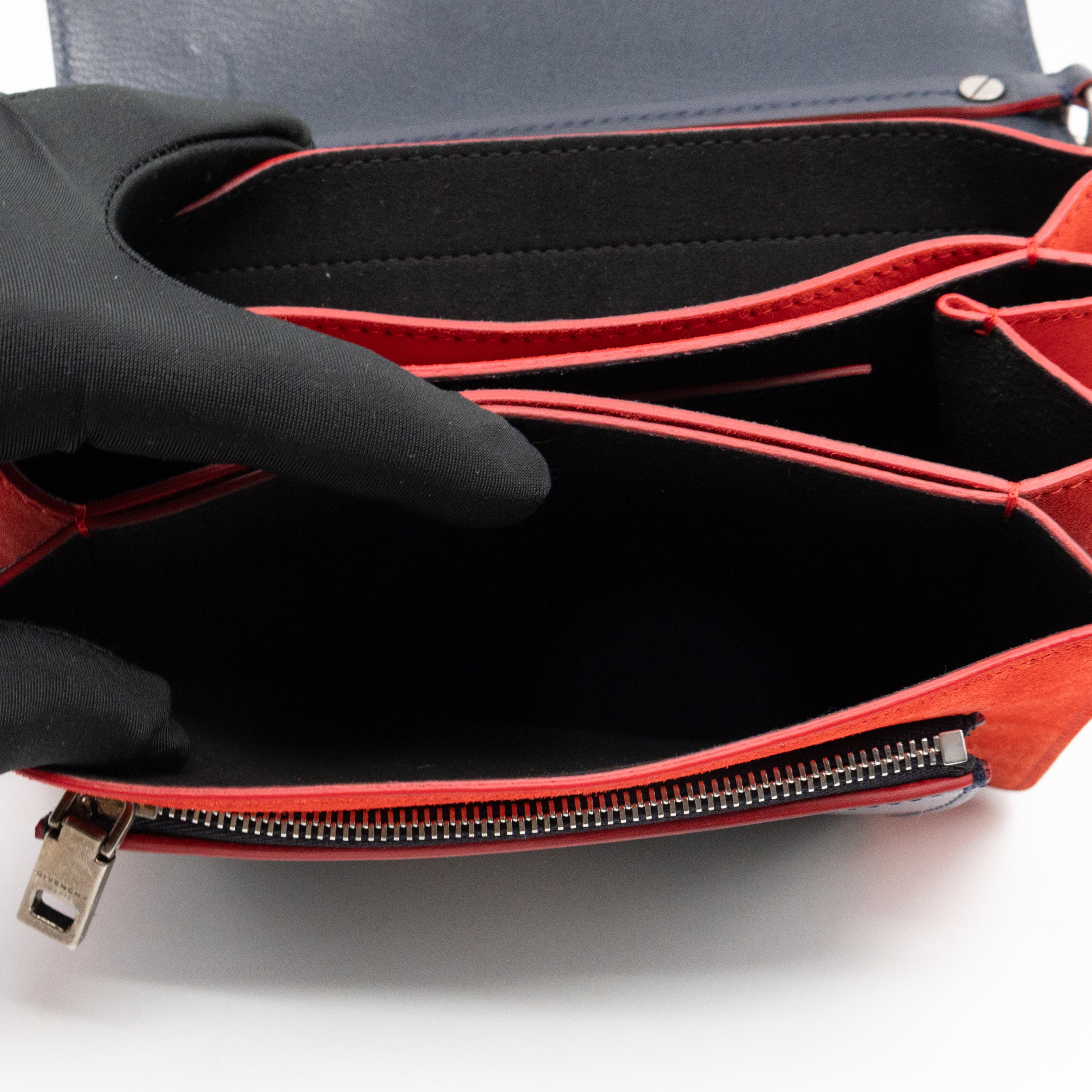 GV3 Small Crossbody Bag Blue Leather Red Suede