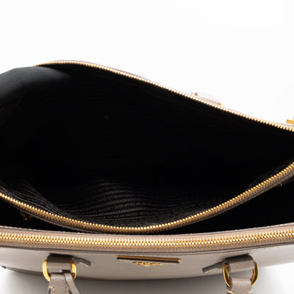 Galleria Large Double Zip Argilla Grey Saffiano Leather