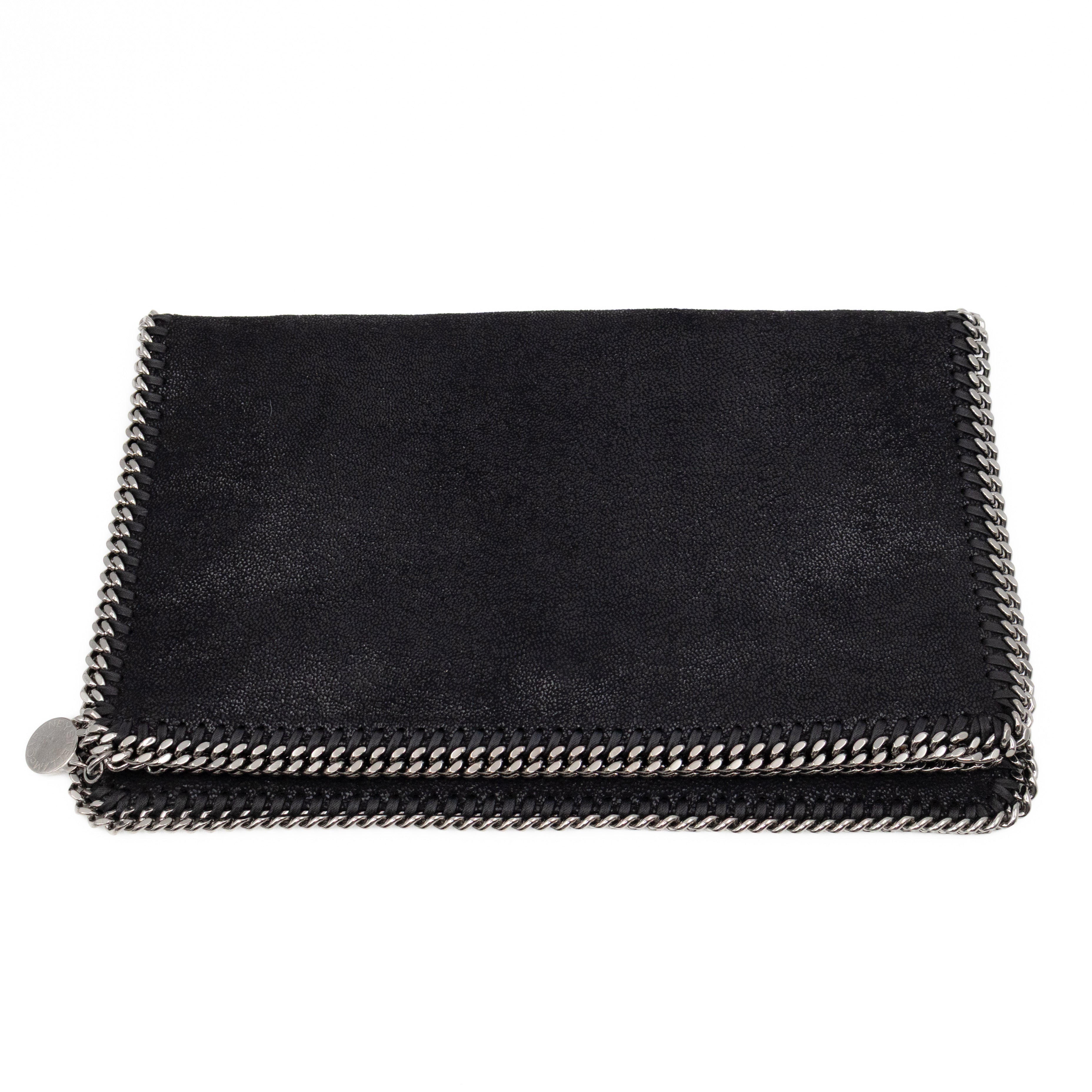 Falabella Fold Over Clutch Black Silver