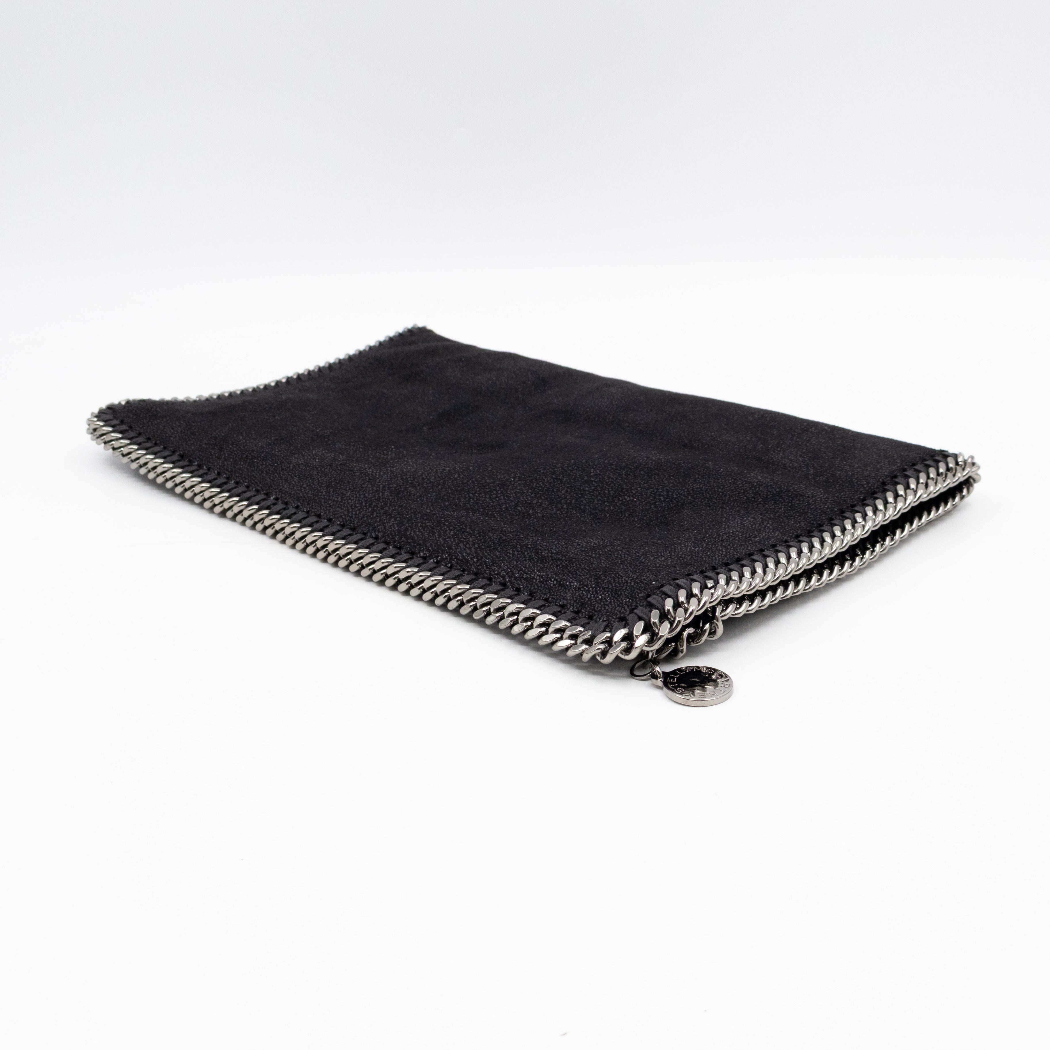 Falabella Fold Over Clutch Black Silver