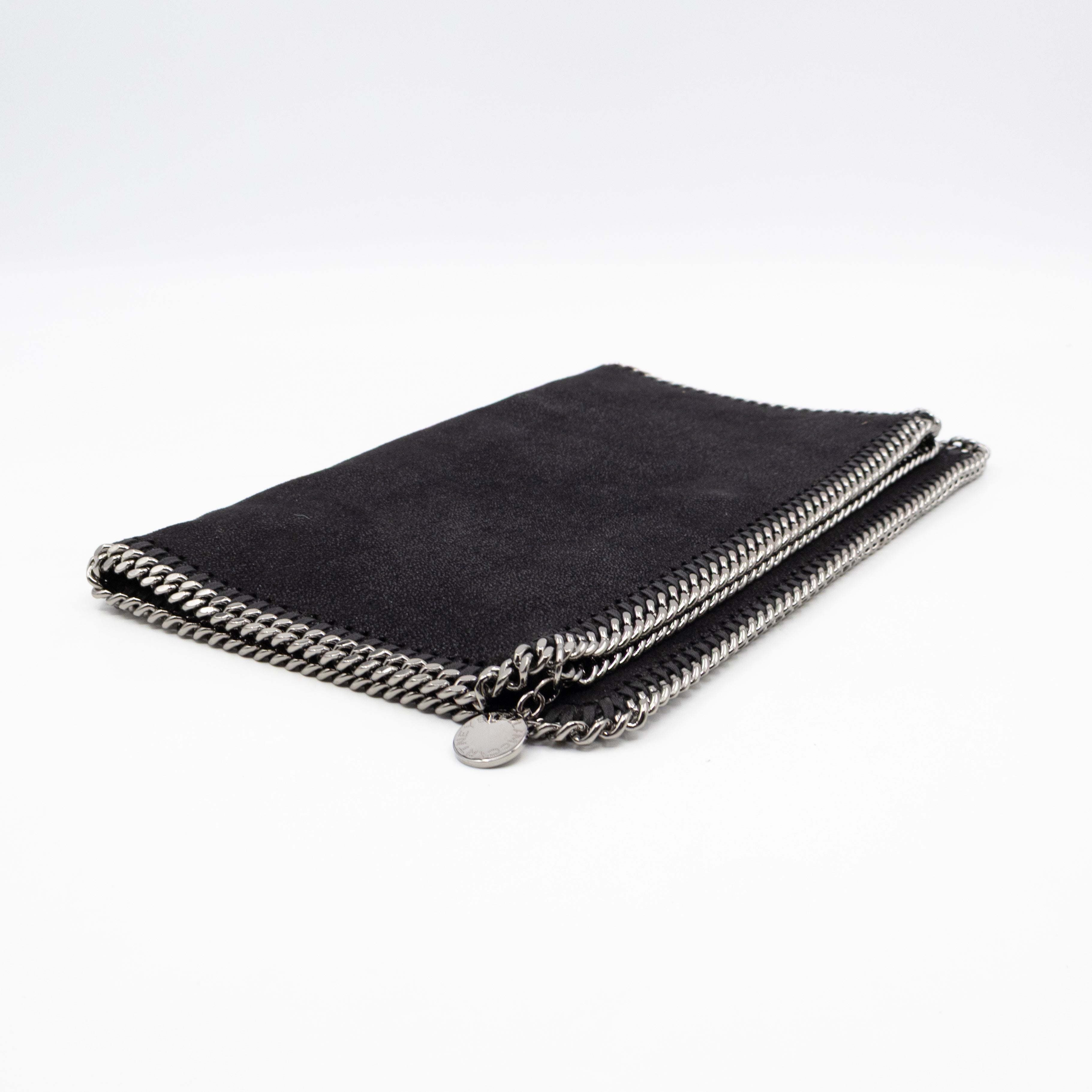 Falabella Fold Over Clutch Black Silver
