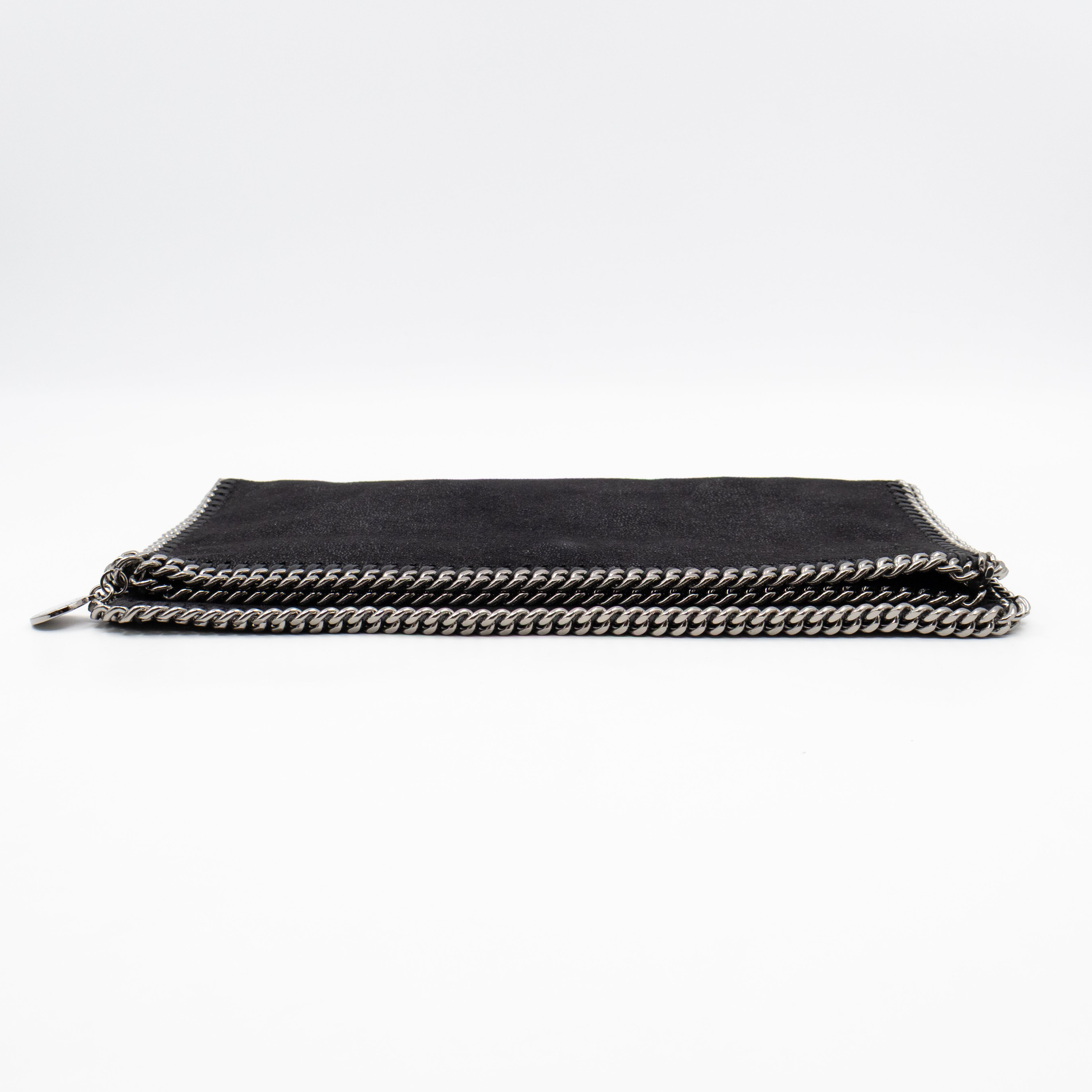 Falabella Fold Over Clutch Black Silver