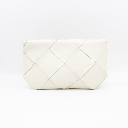 Clutch Maxi White Intrecciato Leather