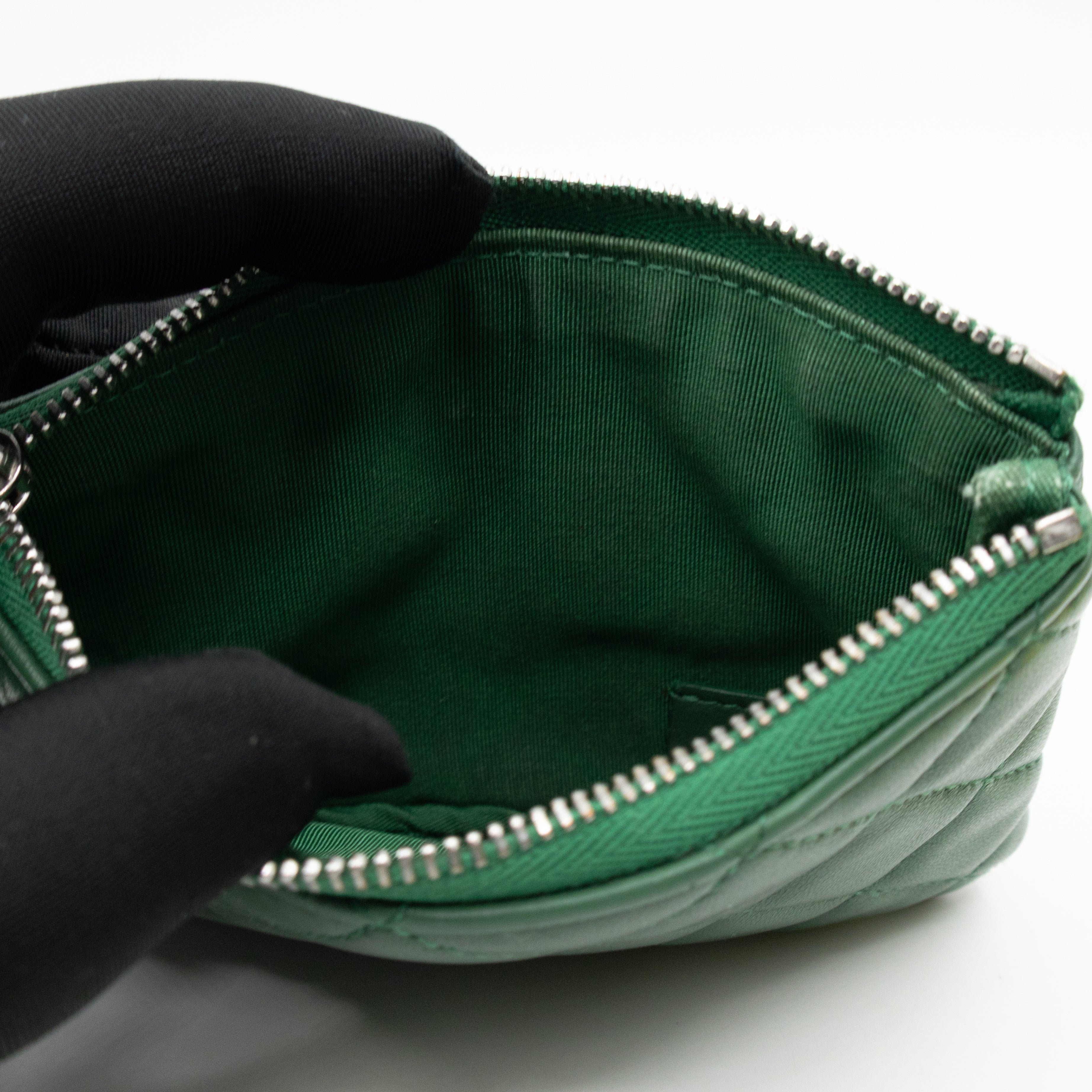 Mini O Case Pouch Green Lambskin Leather