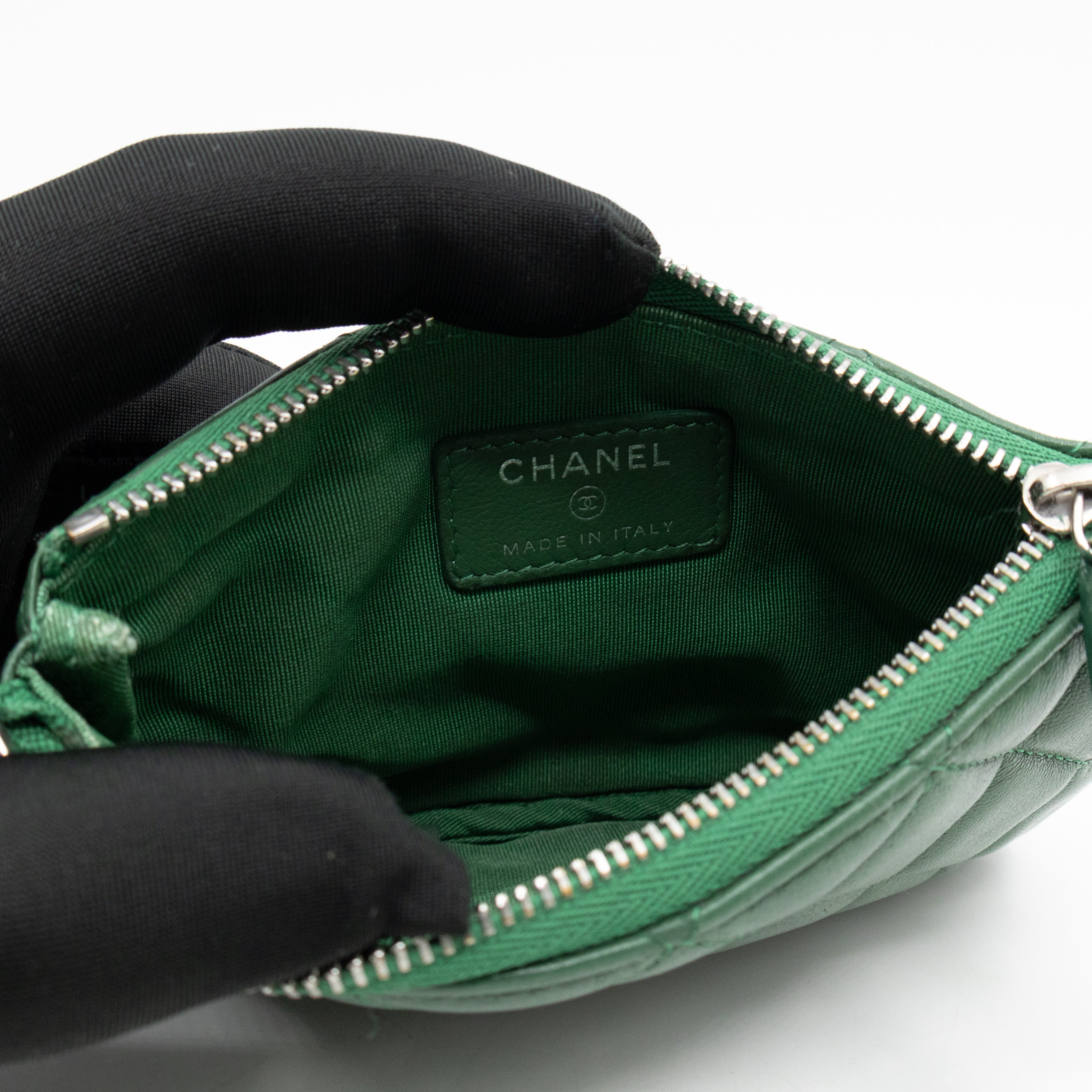 Mini O Case Pouch Green Lambskin Leather