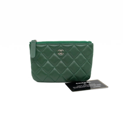 Mini O Case Pouch Green Lambskin Leather