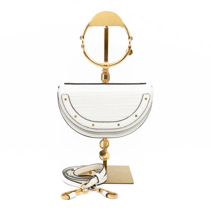 Nile Bracelet Minaudiere Crossbody Bag White Croc Embossed Leather
