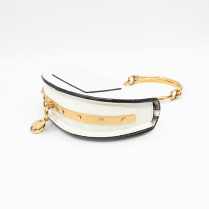 Nile Bracelet Minaudiere Crossbody Bag White Croc Embossed Leather