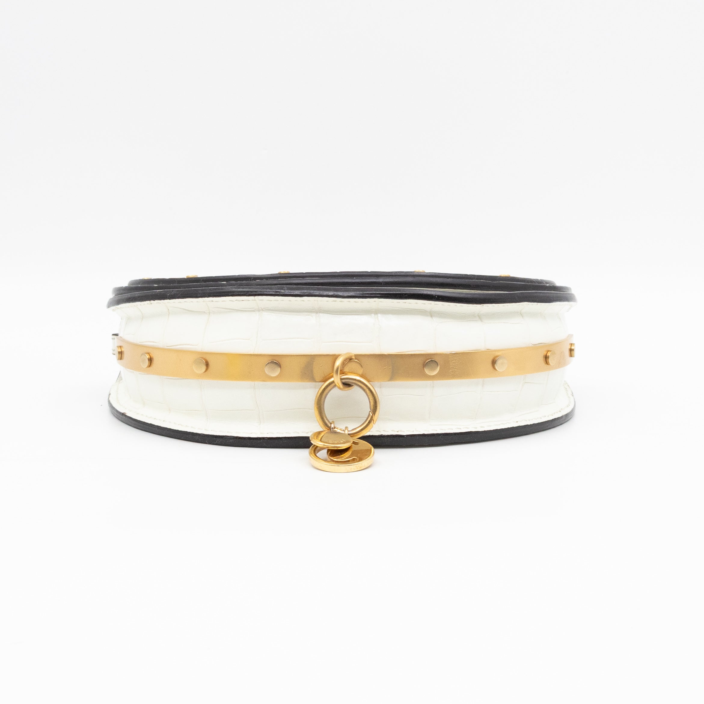 Nile Bracelet Minaudiere Crossbody Bag White Croc Embossed Leather